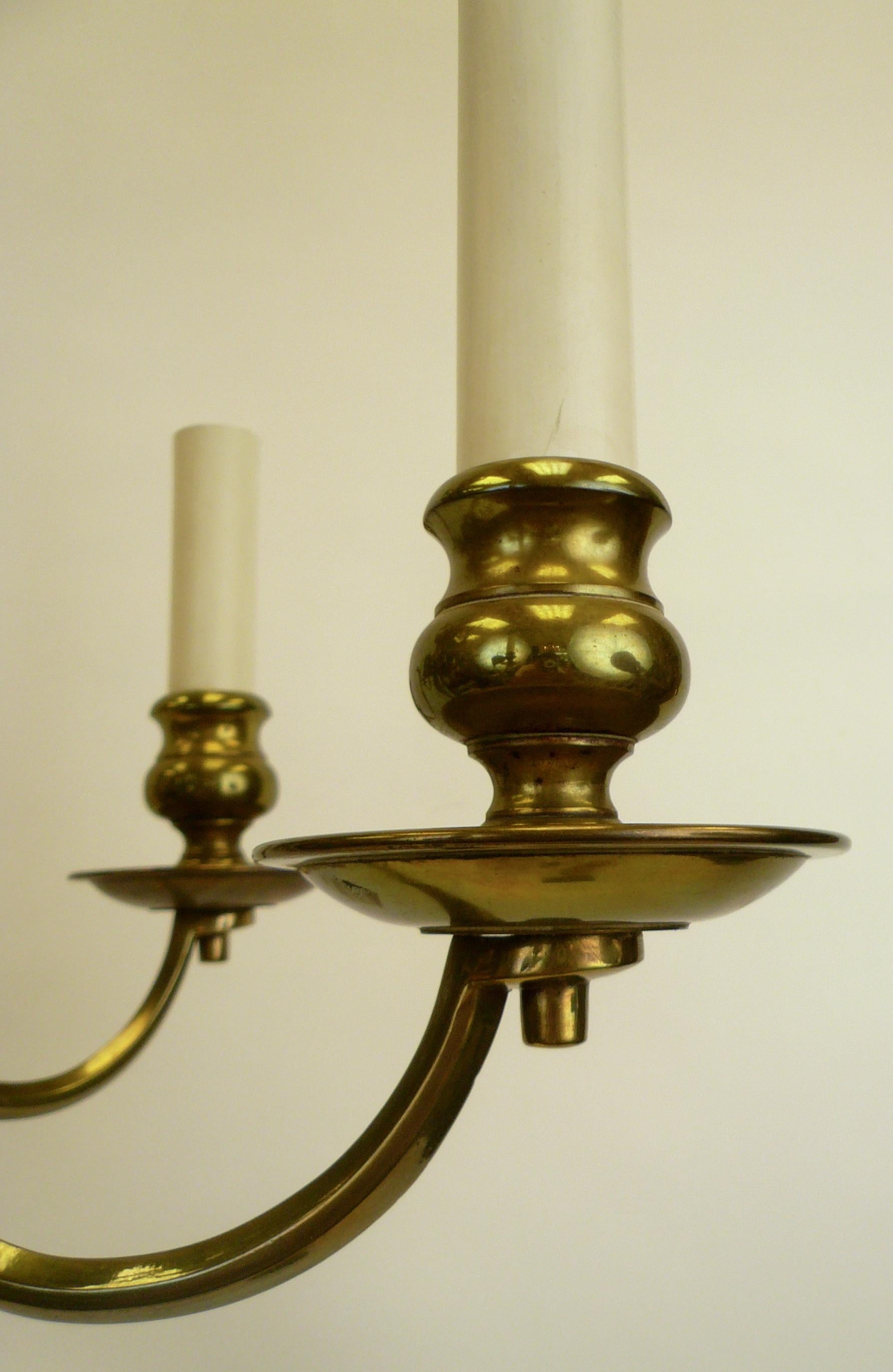 Cast Pair of 19th Century Classic Dutch Baroque Style Brass Six-Light Chandeliers