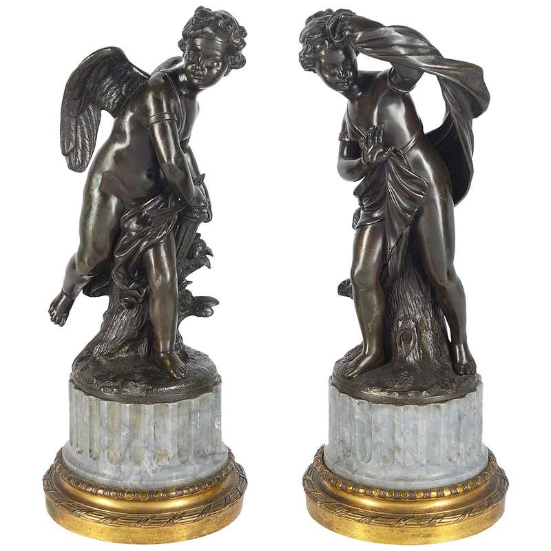 Rare Renaissance Statues Pair of French 19th Century Renaissance St. Bronze, Marble, and Ormolu ...