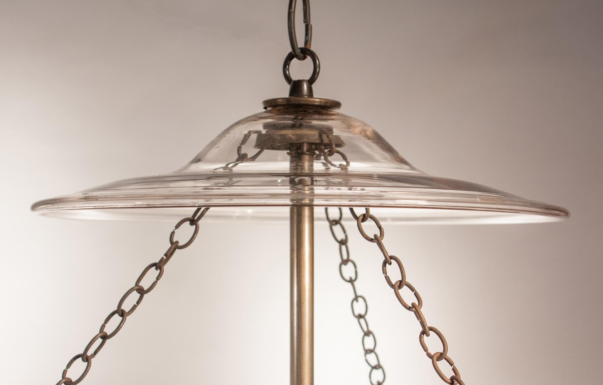 Brass Pair of Antique Clear Glass Bell Jar Lanterns