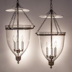 Pair of 19th Century Clear Glass Bell Jar Lanterns