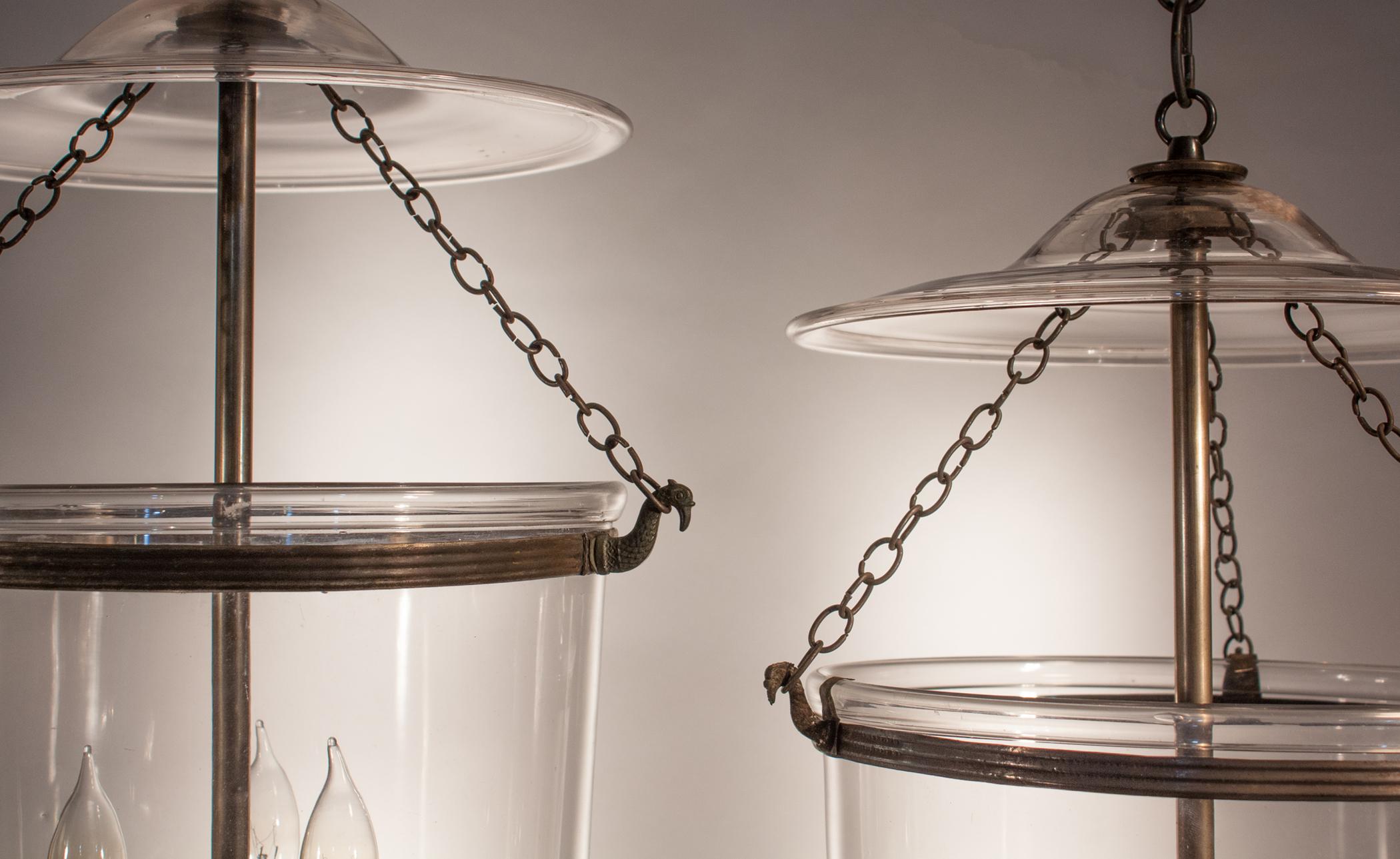 High Victorian Pair of Antique Clear Glass Bell Jar Lanterns