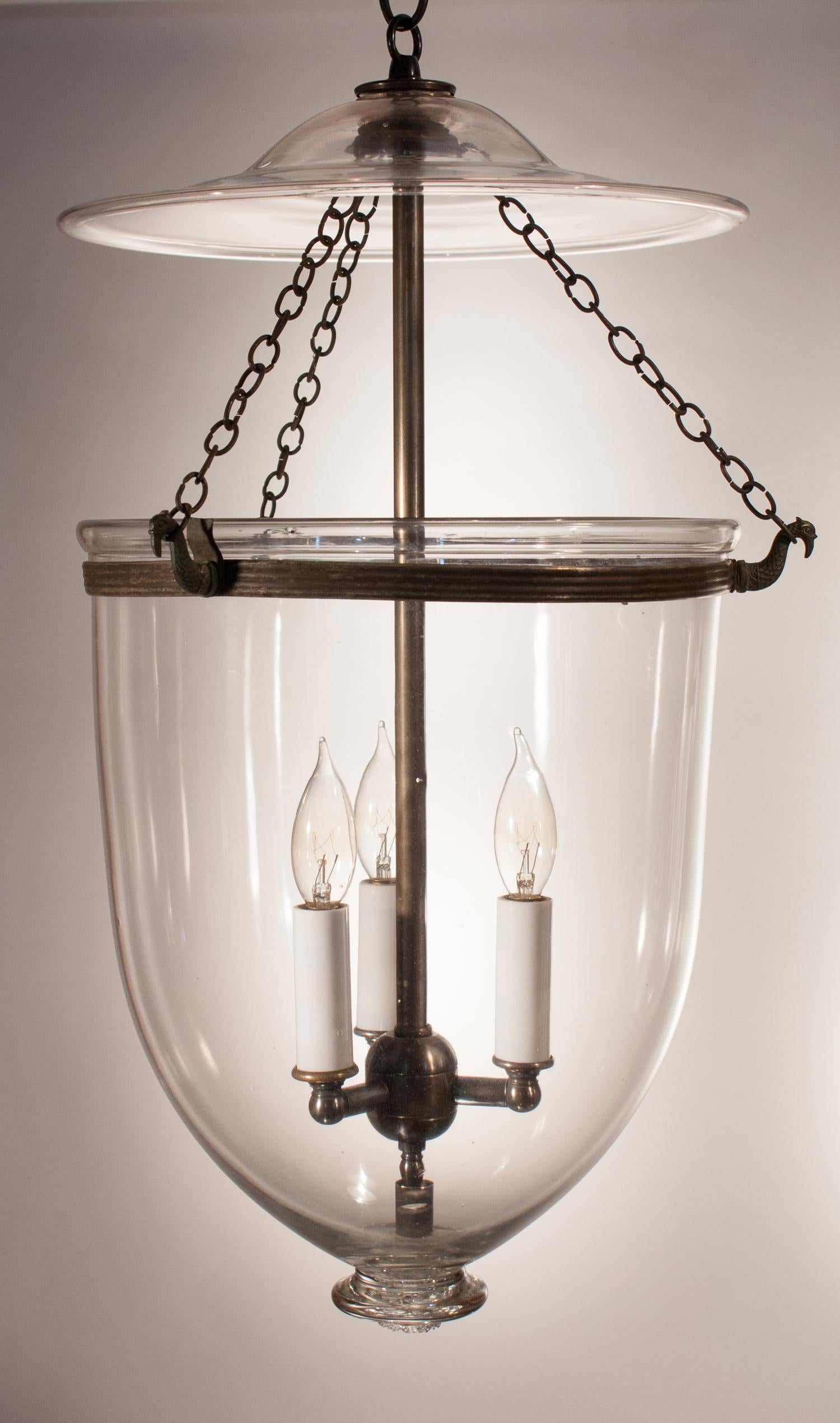 Pair of Antique Clear Glass Bell Jar Lanterns In Good Condition In Heath, MA