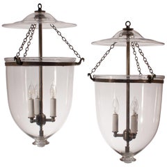 Pair of Antique Clear Glass Bell Jar Lanterns