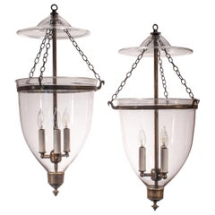 Pair of 19th Century Clear Glass Bell Jar Lanterns