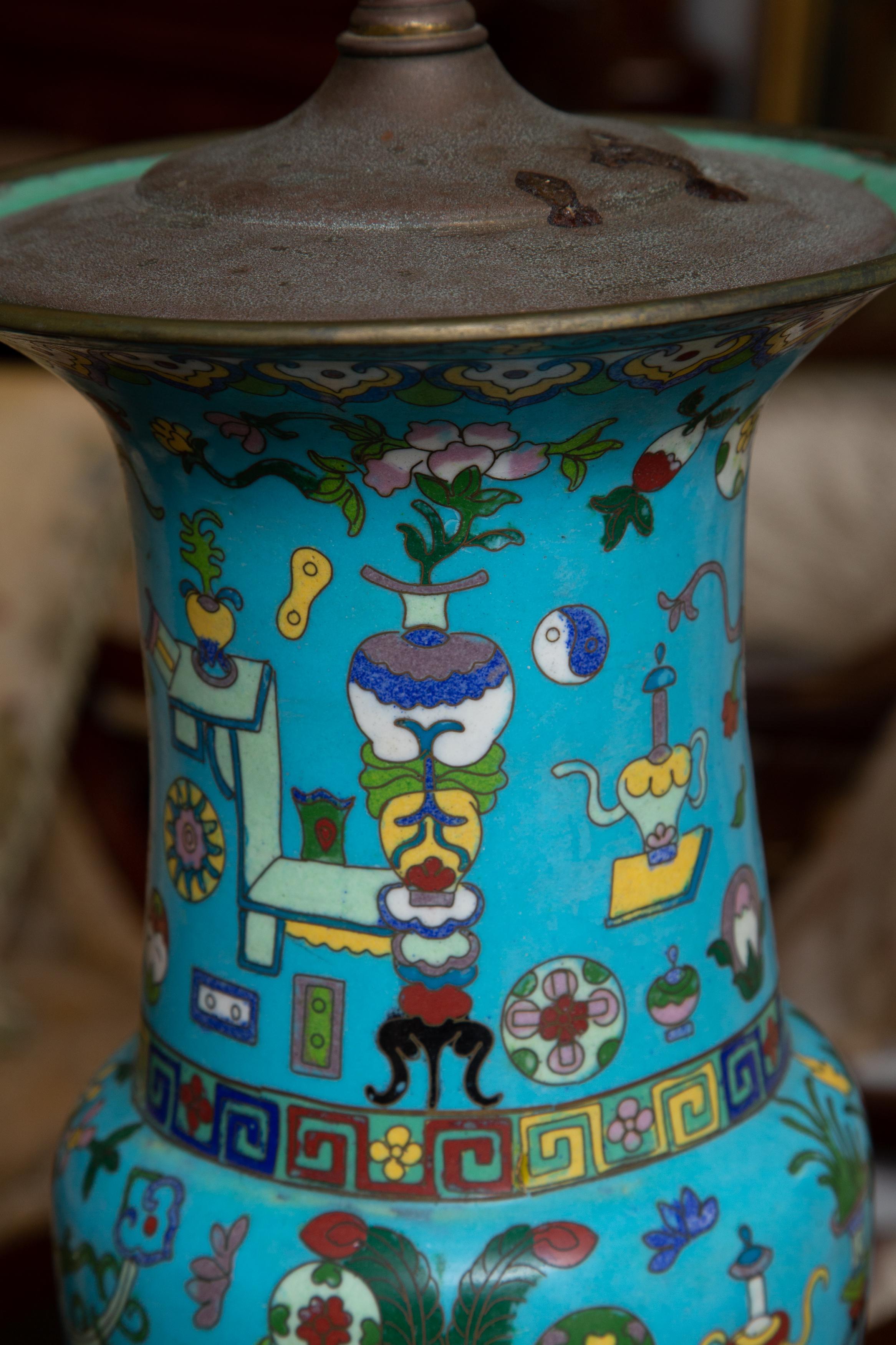 Chinese Export Pair of 19th Century Cloisonné Lamps For Sale