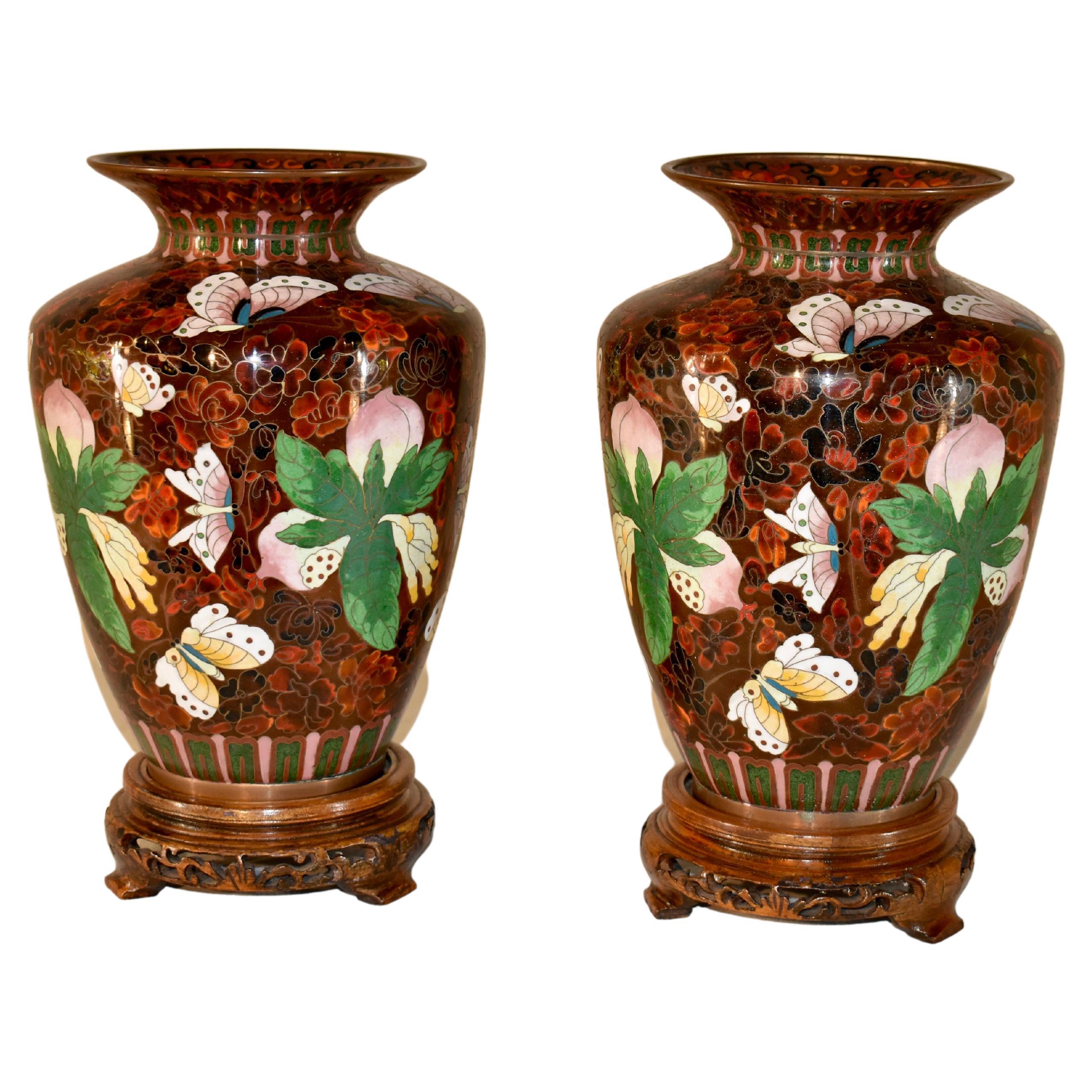 Pair of 19th Century Cloisonné Vases For Sale