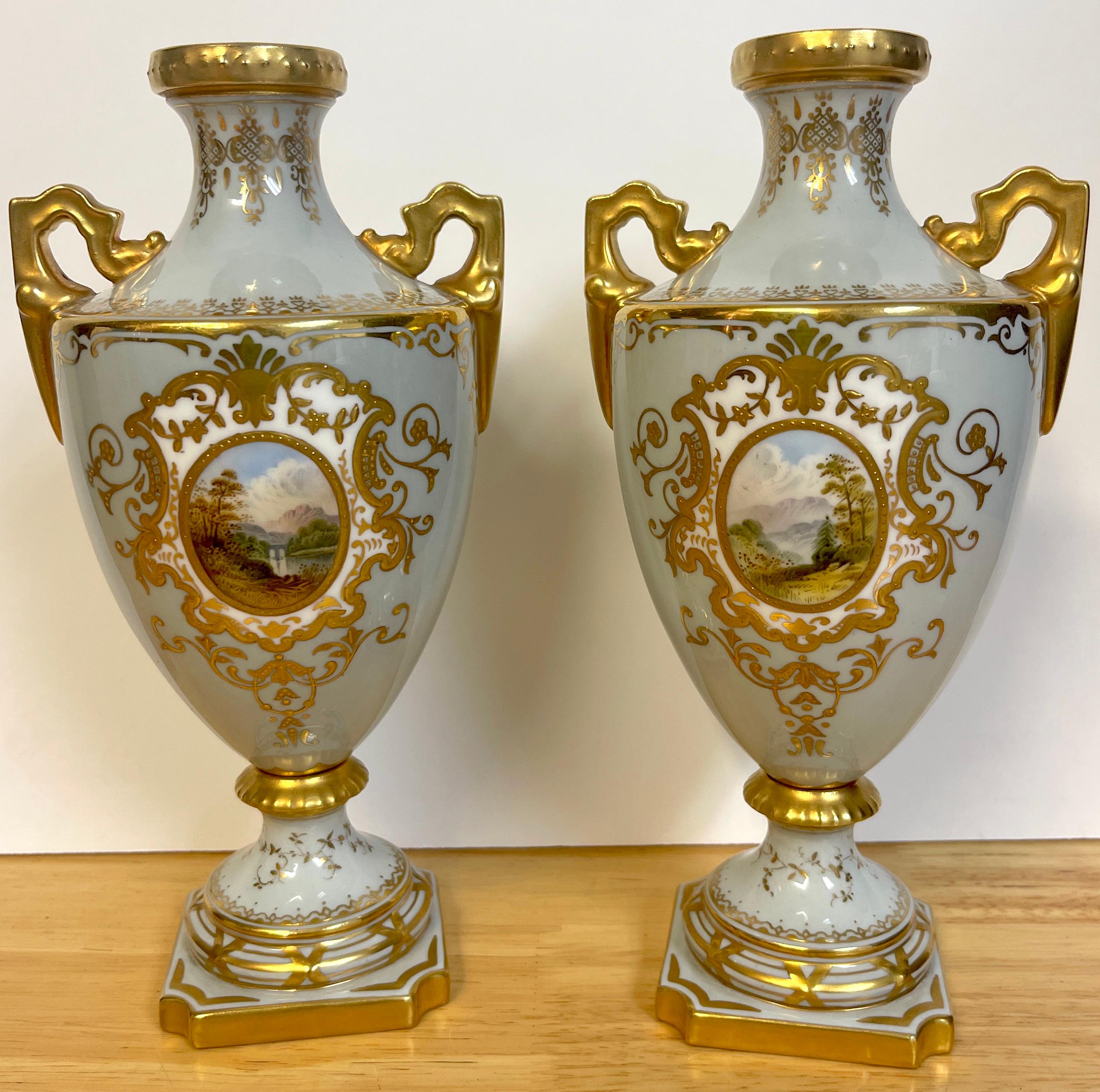 Pair of 19th Century Coalport Scenic Cabinet Vases For Sale 3