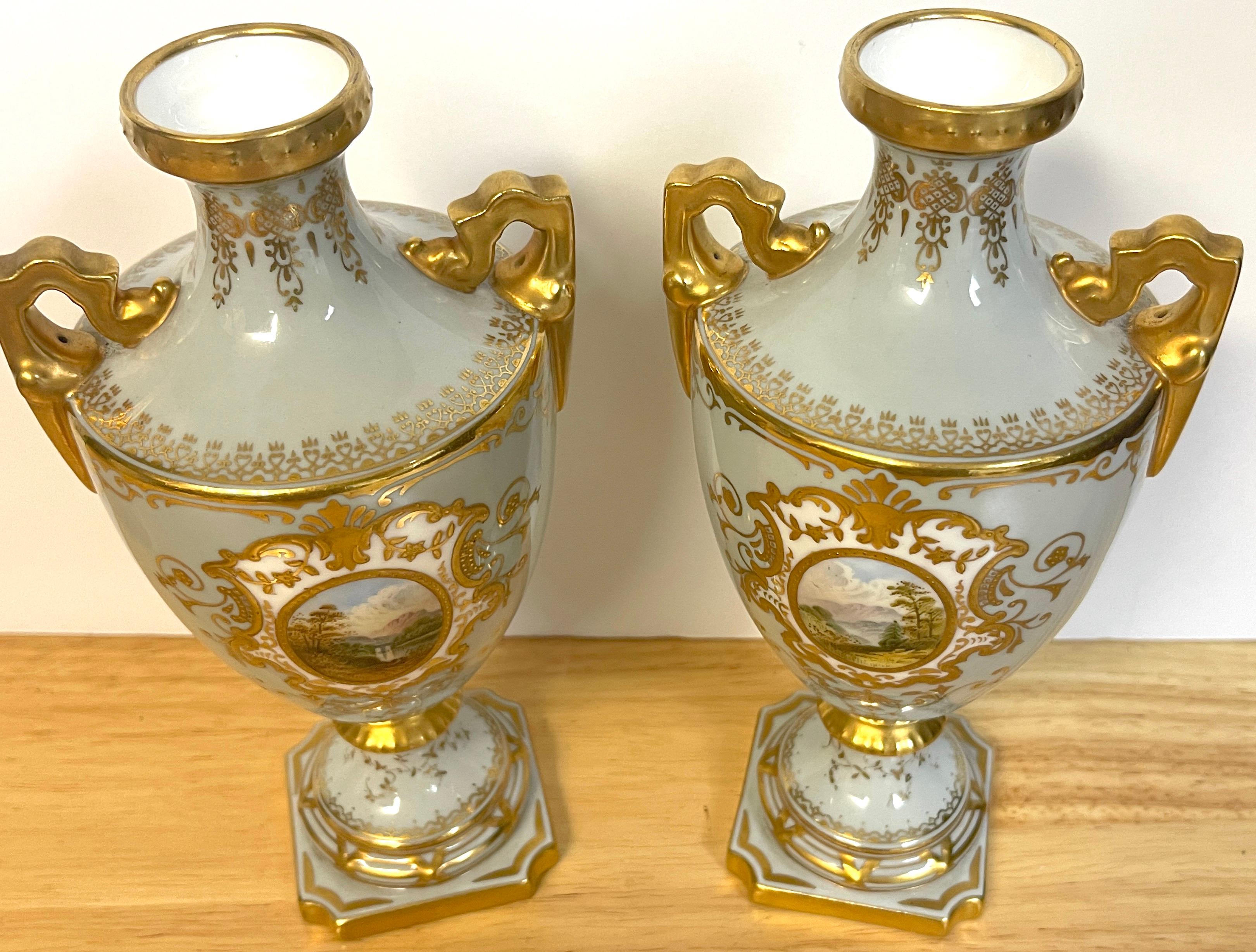 High Victorian Pair of 19th Century Coalport Scenic Cabinet Vases For Sale