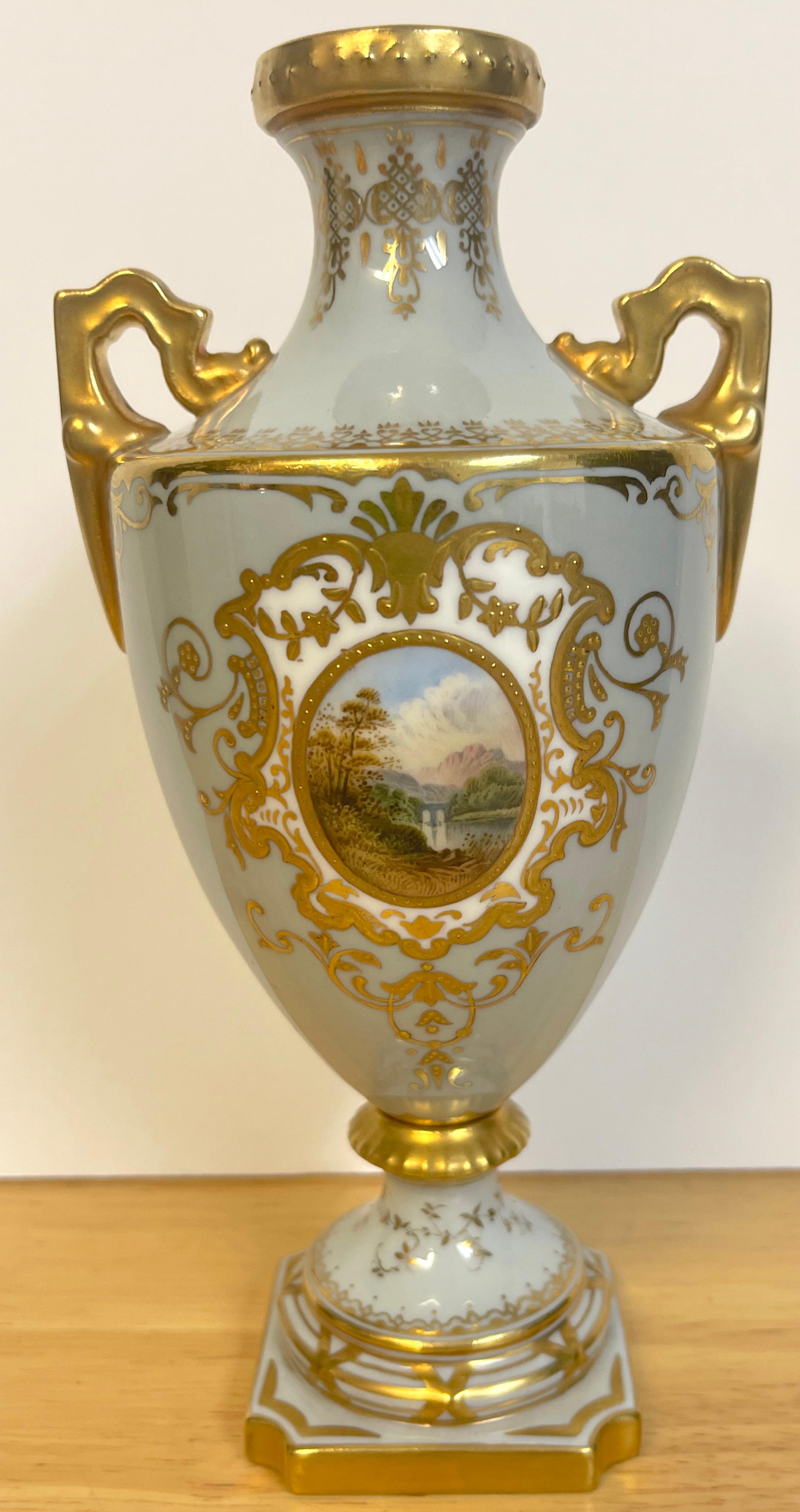 English Pair of 19th Century Coalport Scenic Cabinet Vases For Sale