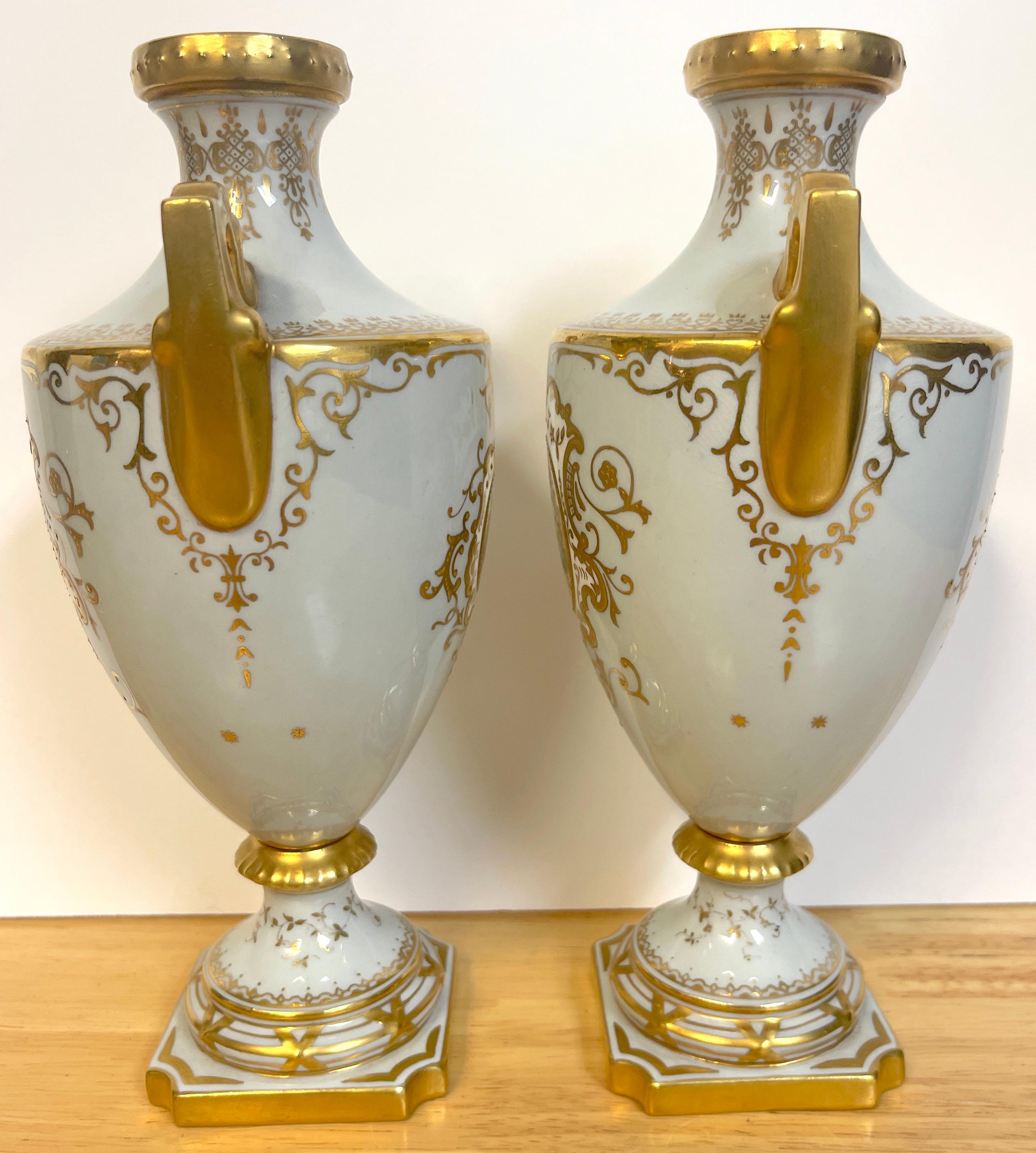 Hand-Painted Pair of 19th Century Coalport Scenic Cabinet Vases For Sale