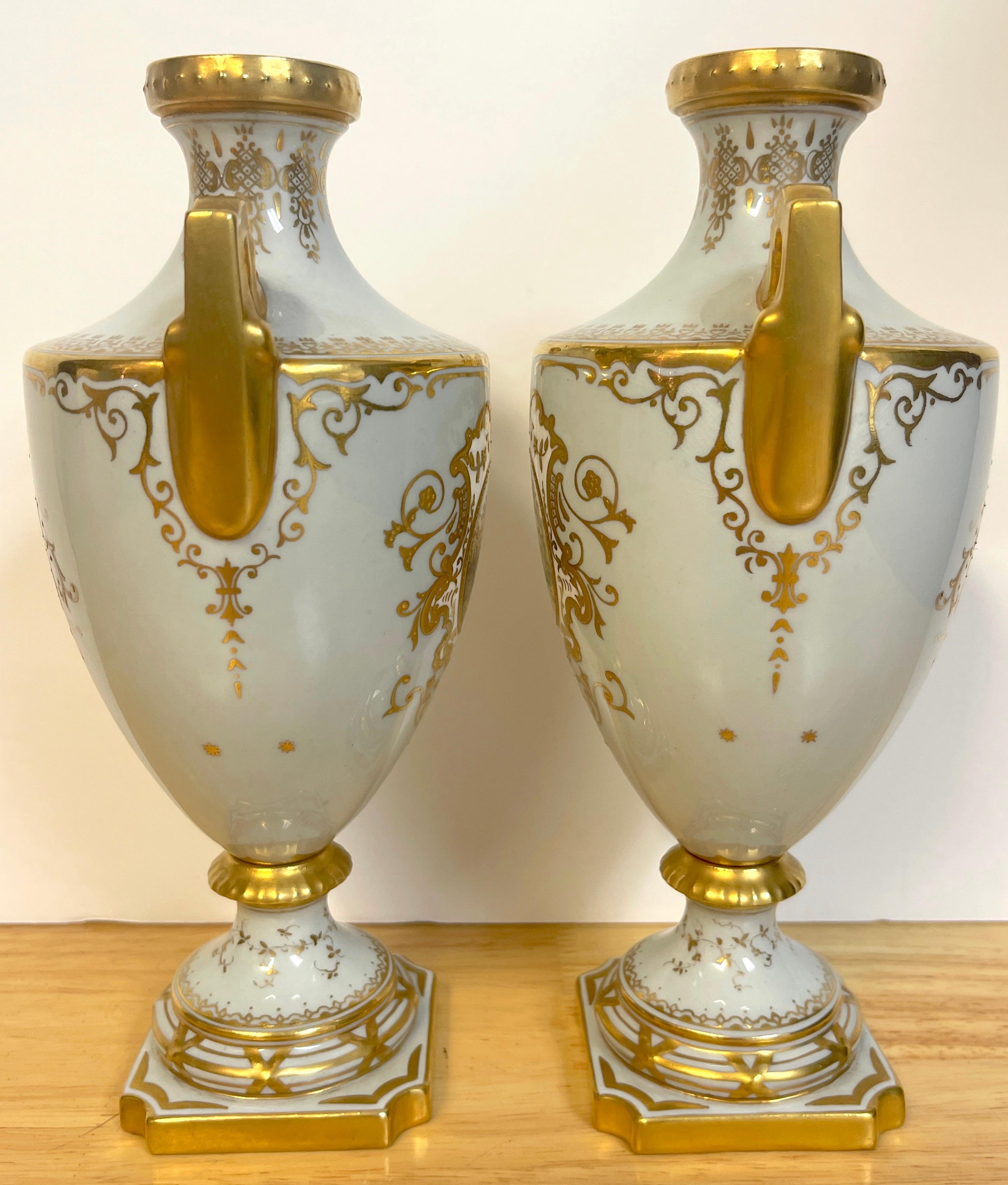 Porcelain Pair of 19th Century Coalport Scenic Cabinet Vases For Sale