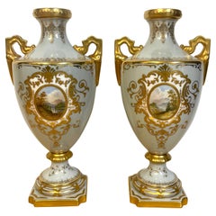 Pair of 19th Century Coalport Scenic Cabinet Vases