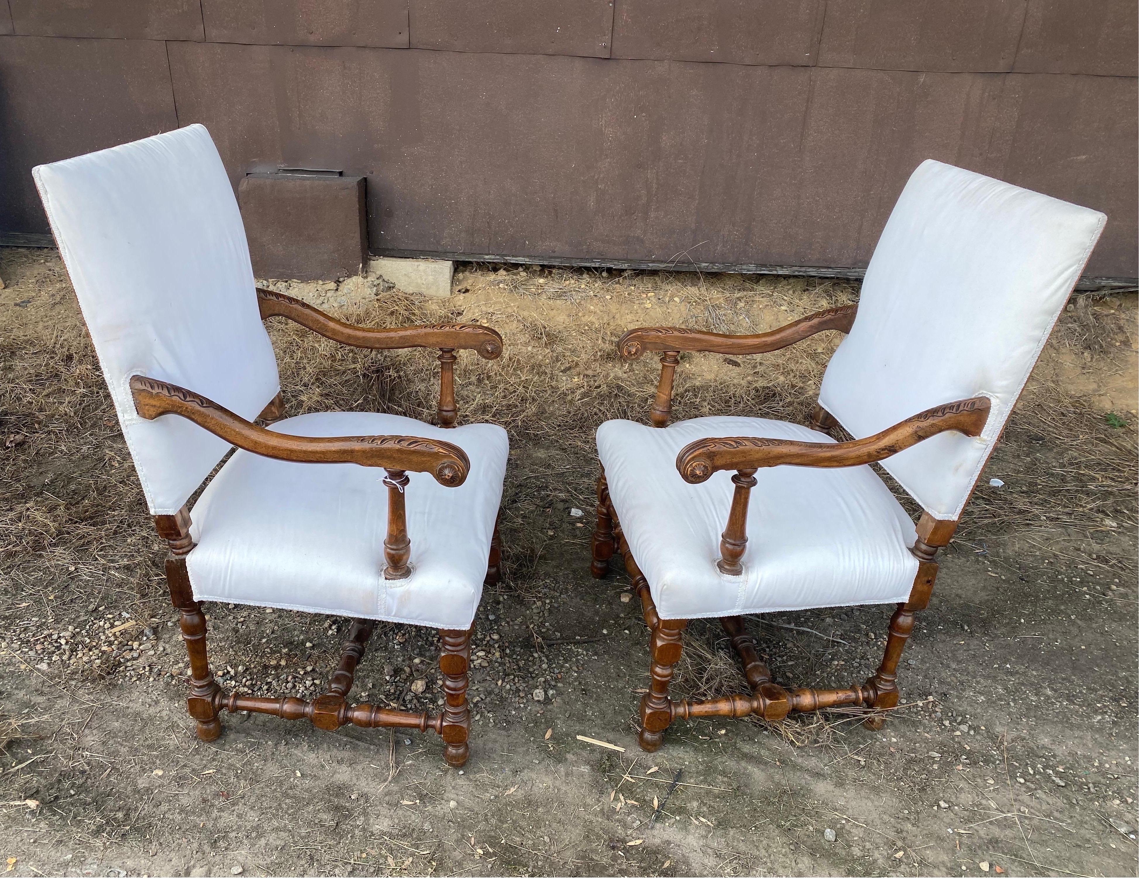 Wood Pair of 19th Century Continental Arm Chairs For Sale