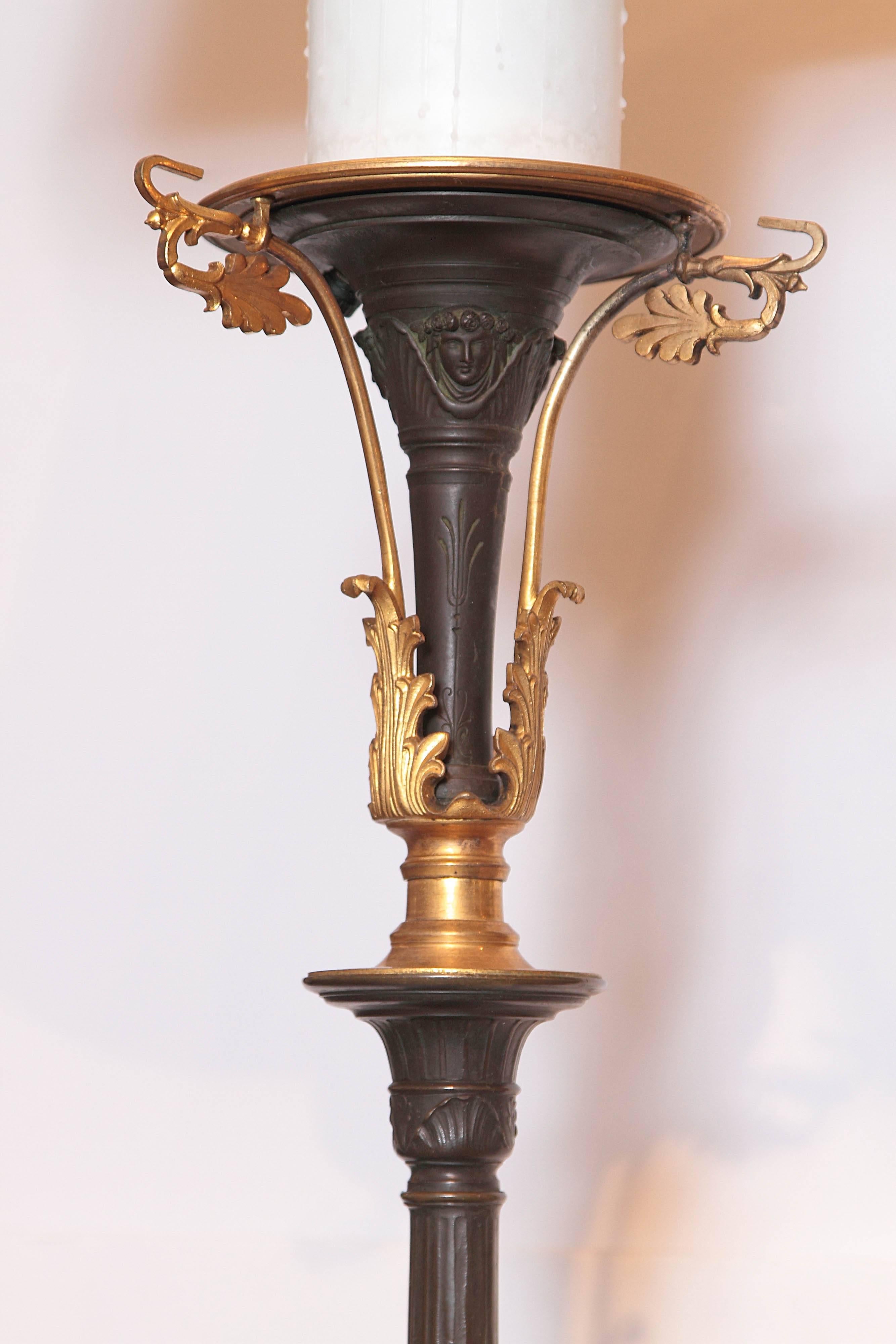 Pair of 19th Century Continental Bronze and Gilt Bronze Torchiere Floor Lamps 6