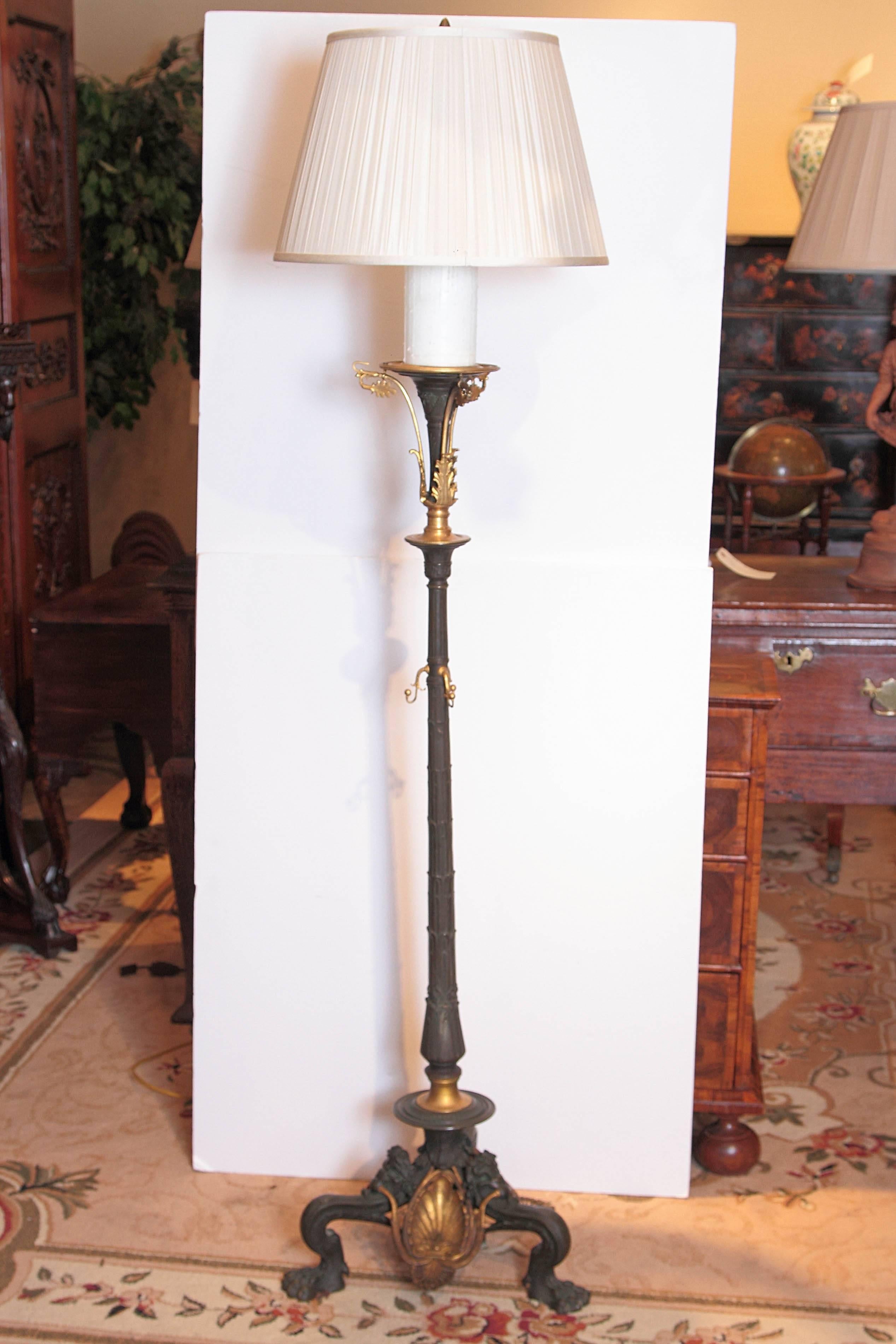 Pair of 19th Century Continental Bronze and Gilt Bronze Torchiere Floor Lamps 1