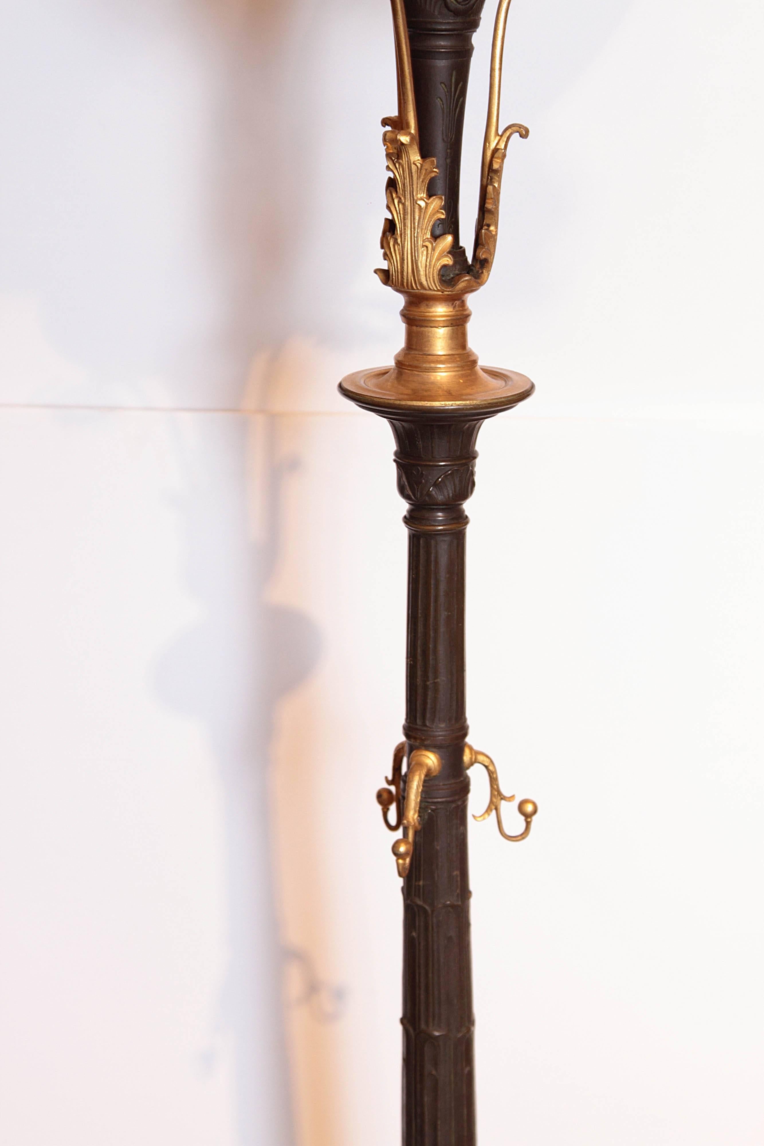 Pair of 19th Century Continental Bronze and Gilt Bronze Torchiere Floor Lamps 3