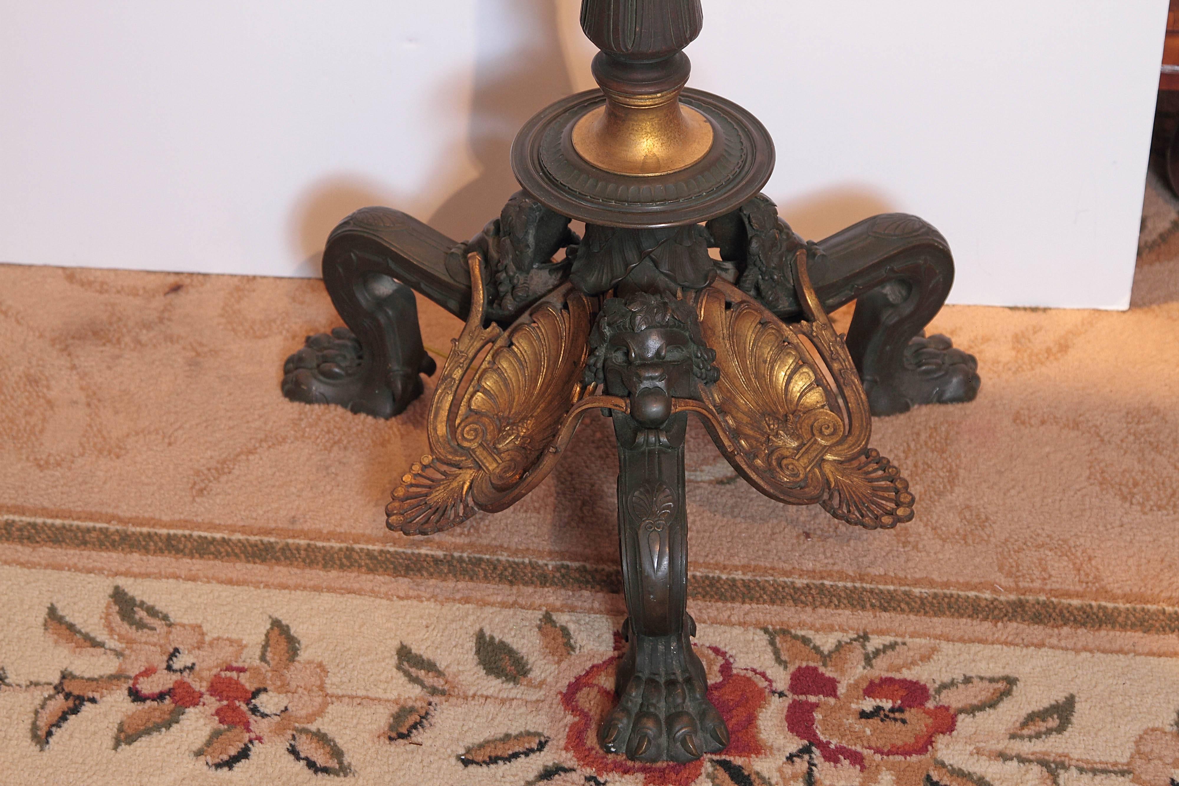 Pair of 19th Century Continental Bronze and Gilt Bronze Torchiere Floor Lamps 4