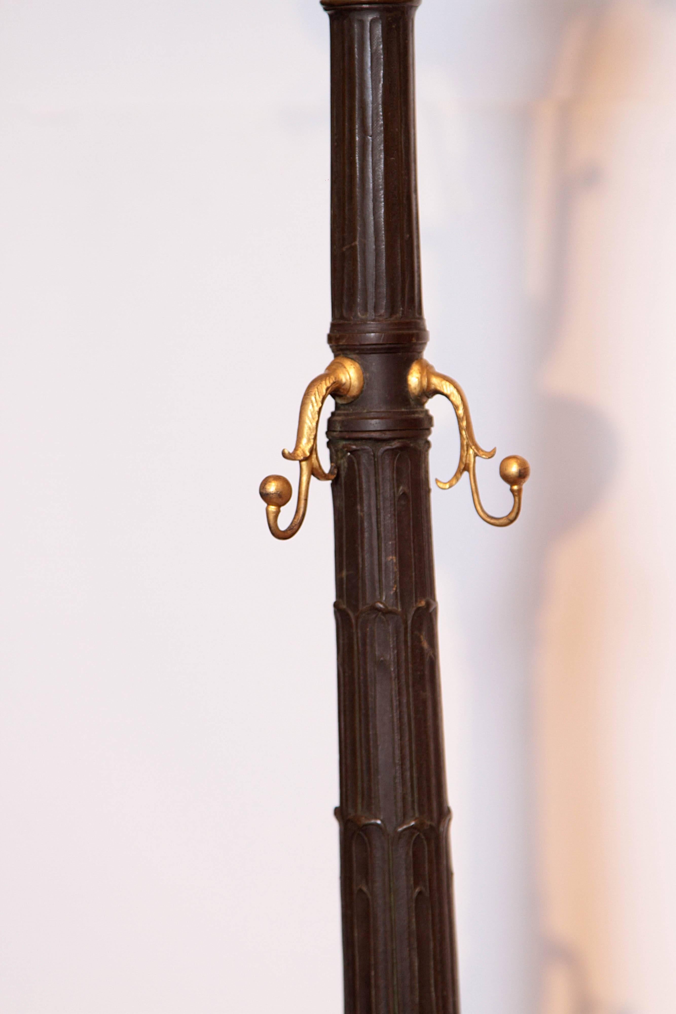 Pair of 19th Century Continental Bronze and Gilt Bronze Torchiere Floor Lamps 5