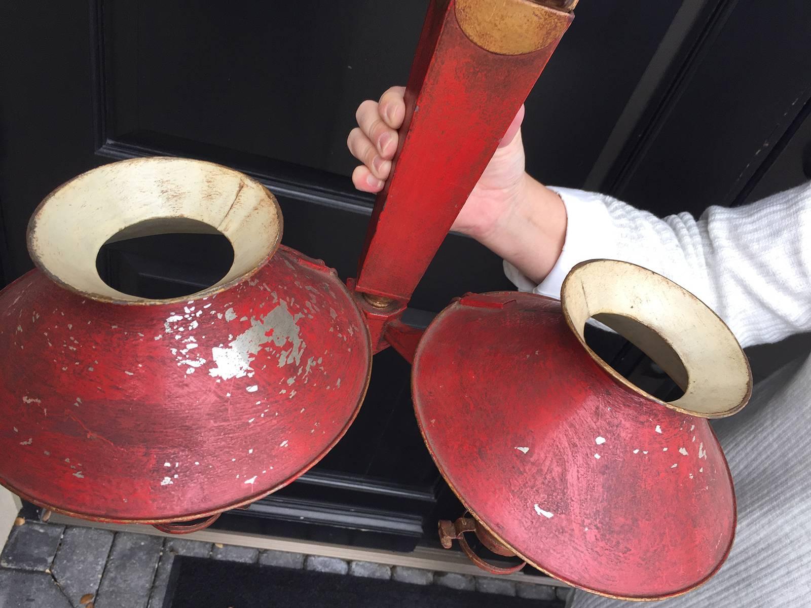 Tôle Pair of 19th Century Continental Empire Red Tole Two-Arm Sconces