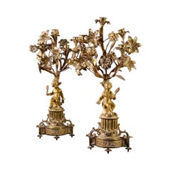 Pair of 19th Century Continental Five-Light Gilt Metal Candelabra