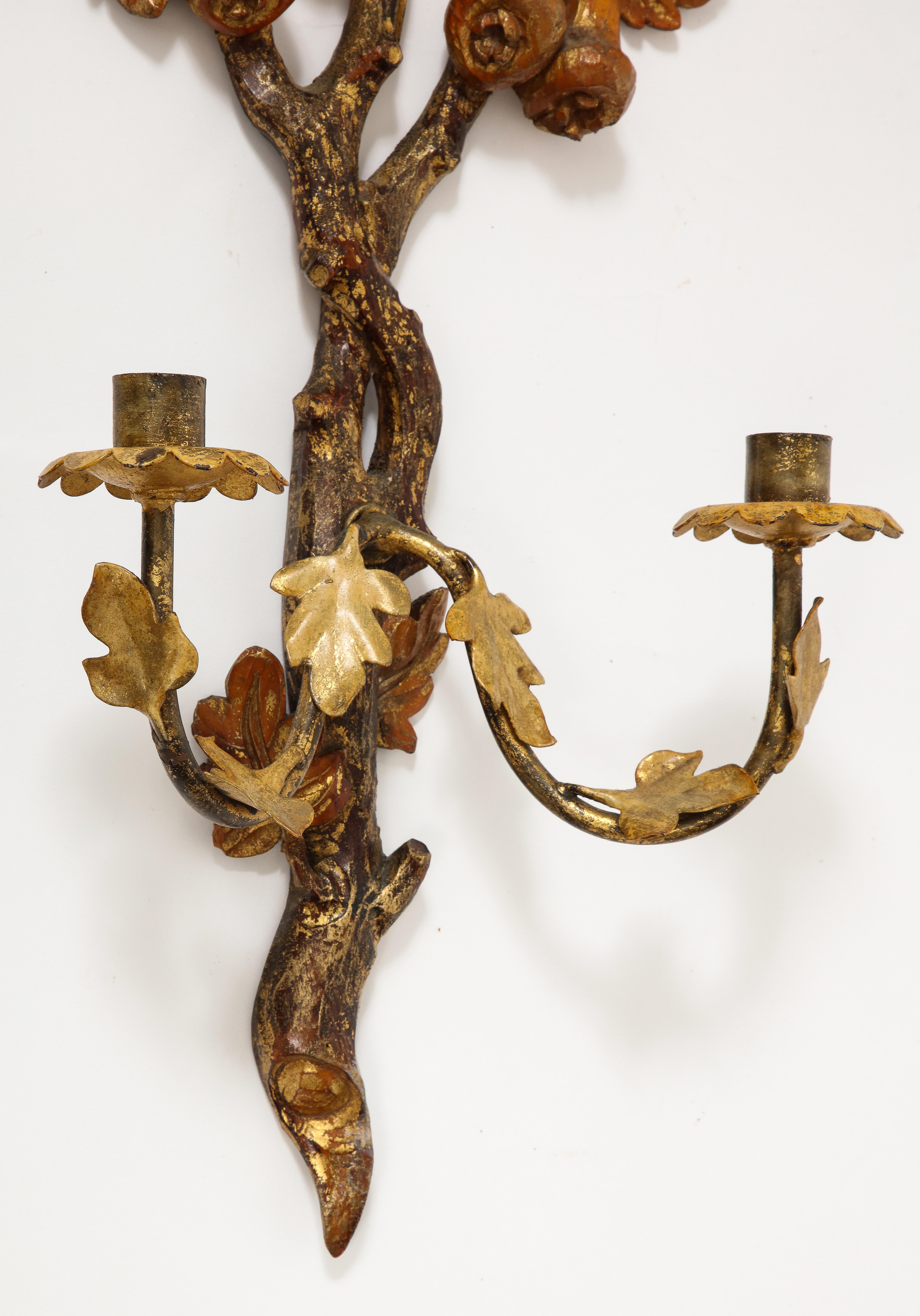 Pair of 19th Century Continental Hand Painted Ormolu Carved Wood Candle Sconces  For Sale 6
