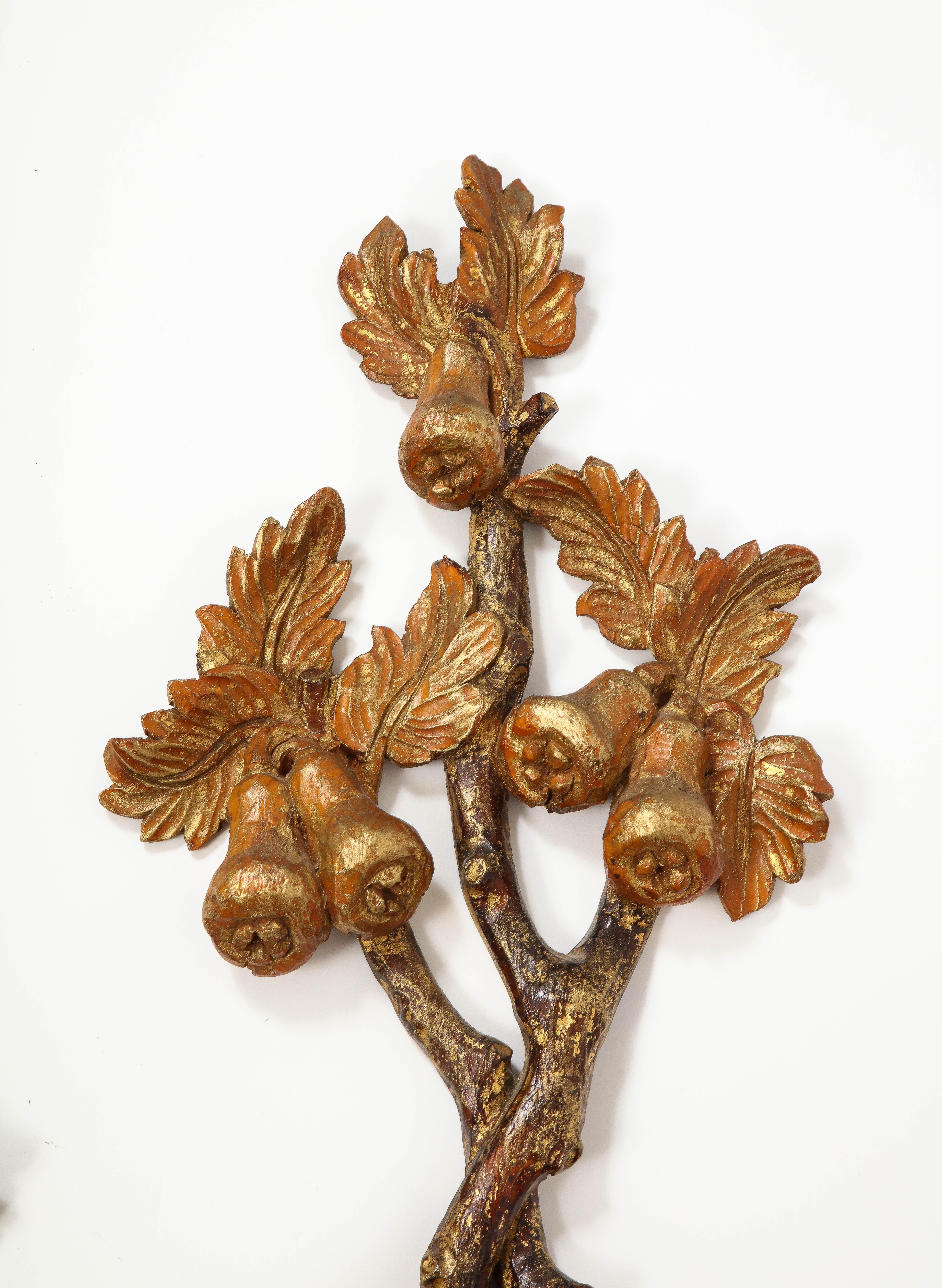 Pair of 19th Century Continental Hand Painted Ormolu Carved Wood Candle Sconces  For Sale 3