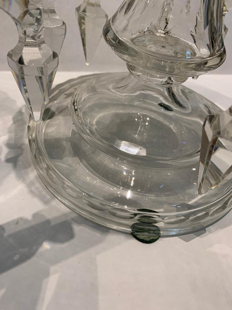 Pair of 19th Century Continental Clear Cut Crystal Mantel Lusters with