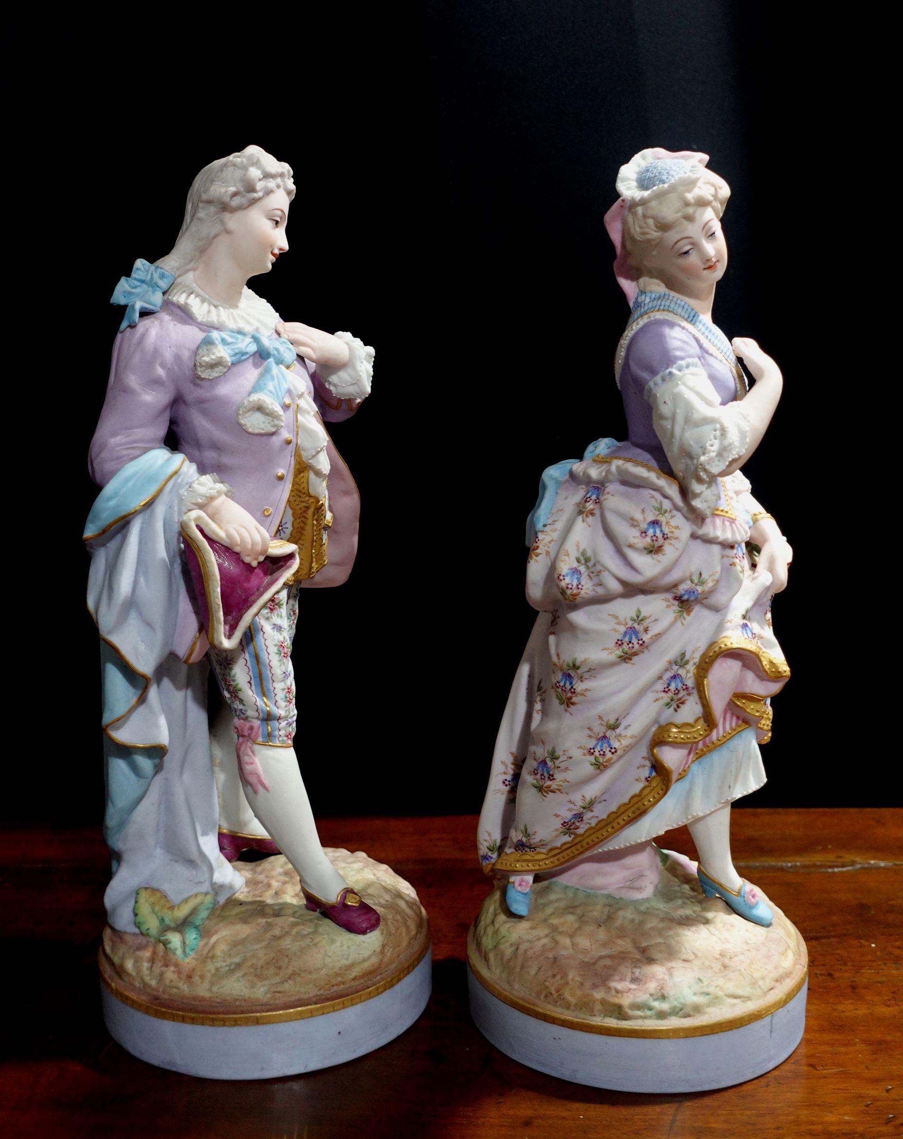 Pair of 19th Century Continental Porcelain Statues, Gentleman and Lady For Sale 1
