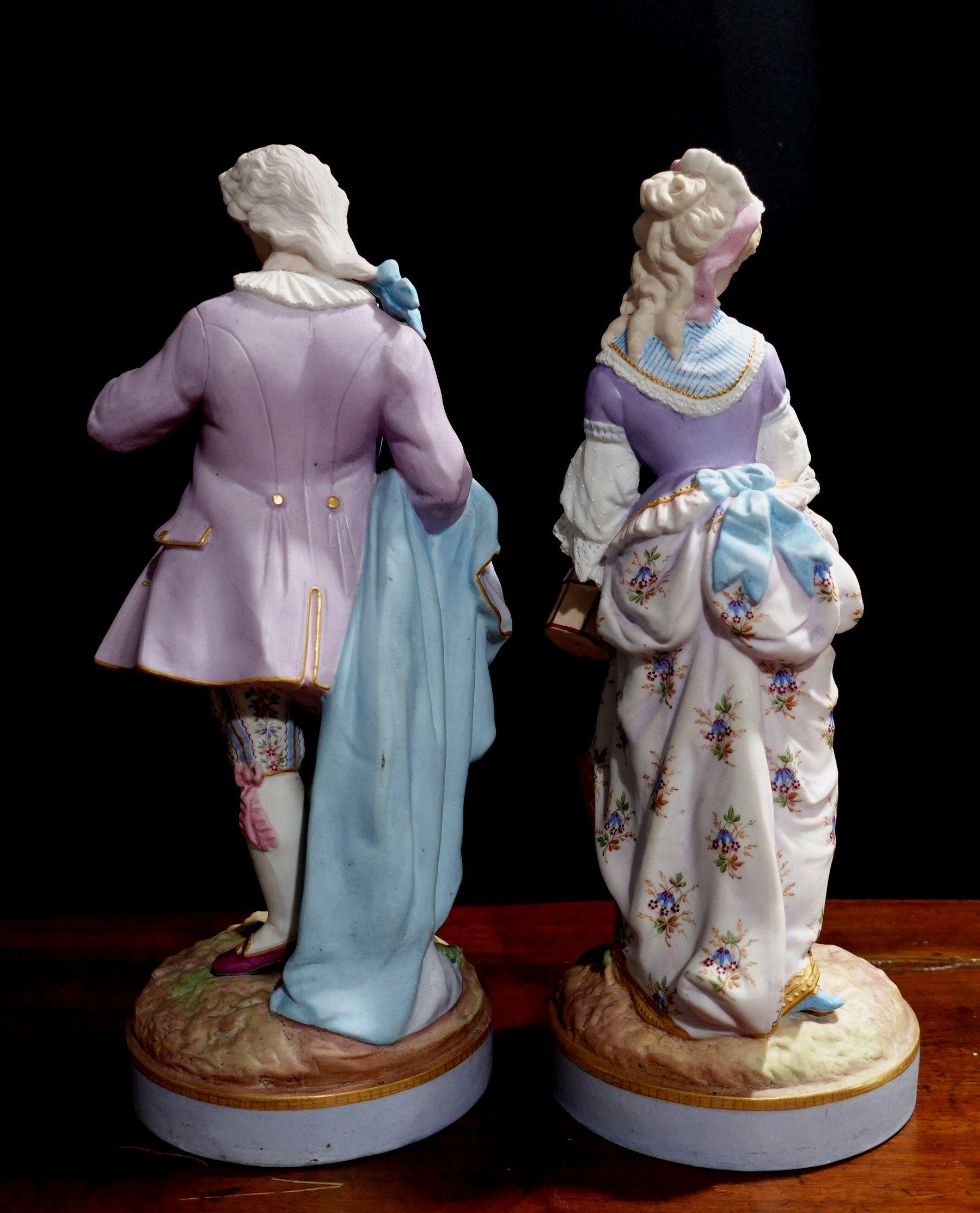 Pair of 19th Century Continental Porcelain Statues, Gentleman and Lady For Sale 3