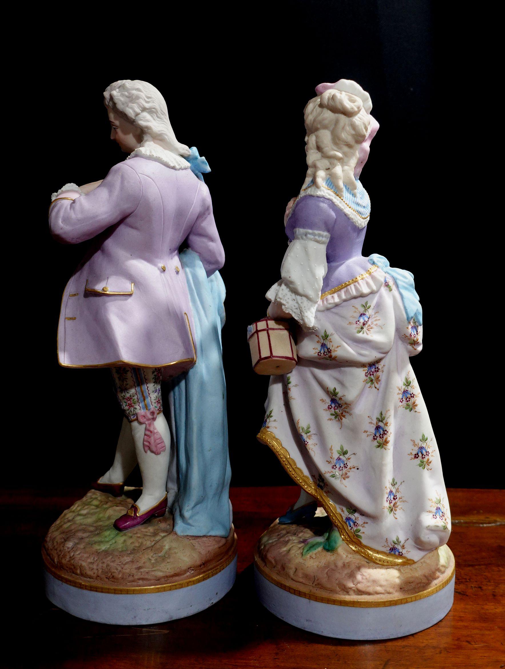 Pair of 19th Century Continental Porcelain Statues, Gentleman and Lady For Sale 4