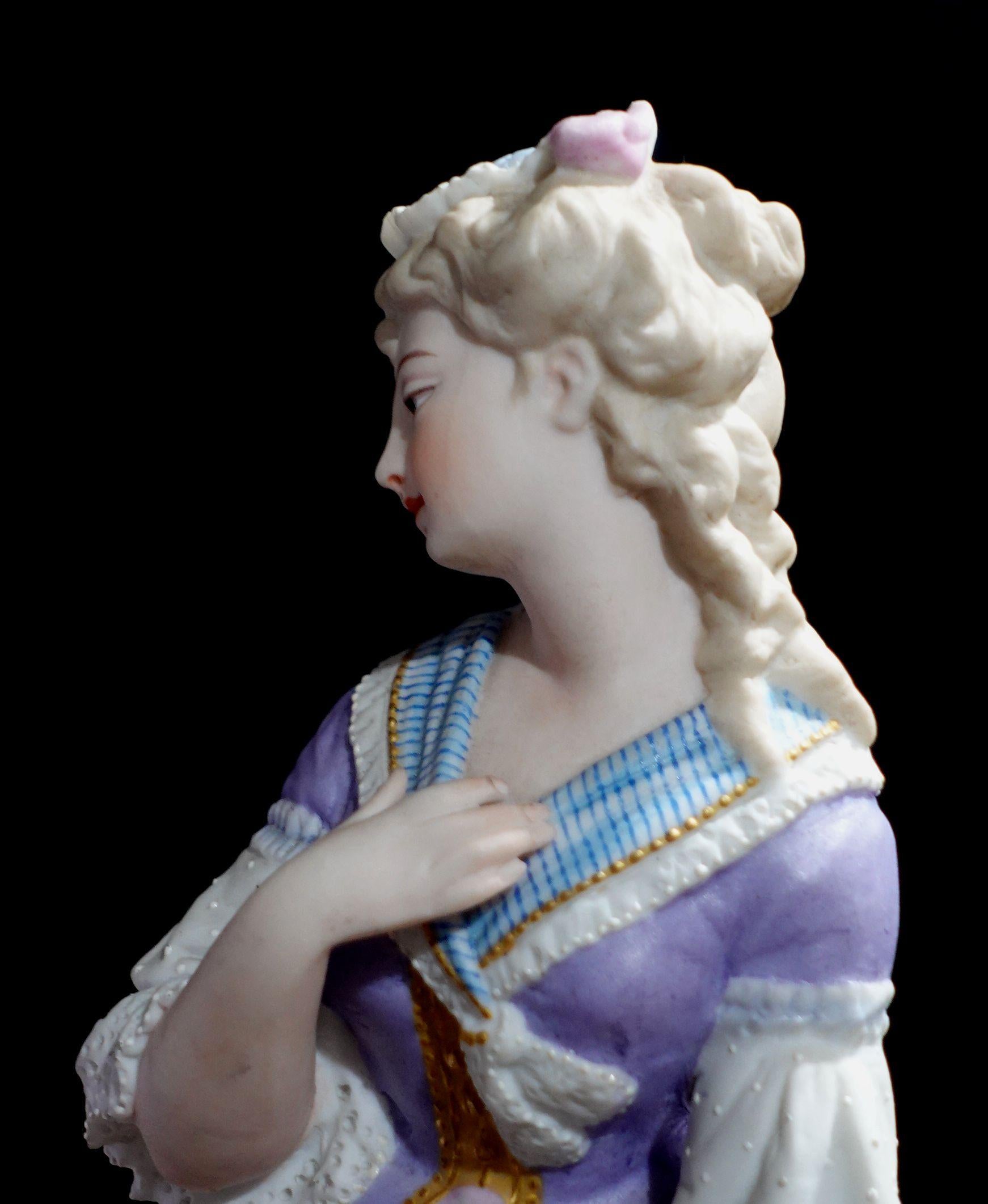 Pair of 19th Century Continental Porcelain Statues, Gentleman and Lady For Sale 6