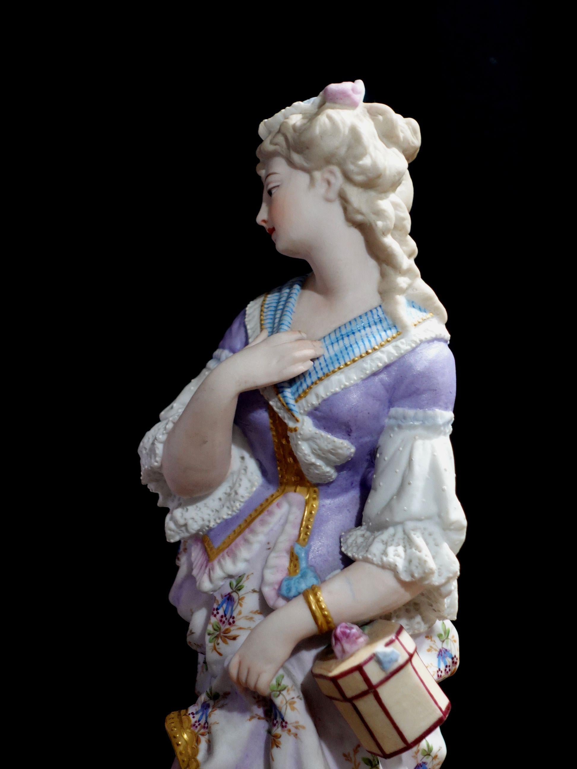 Pair of 19th Century Continental Porcelain Statues, Gentleman and Lady For Sale 7