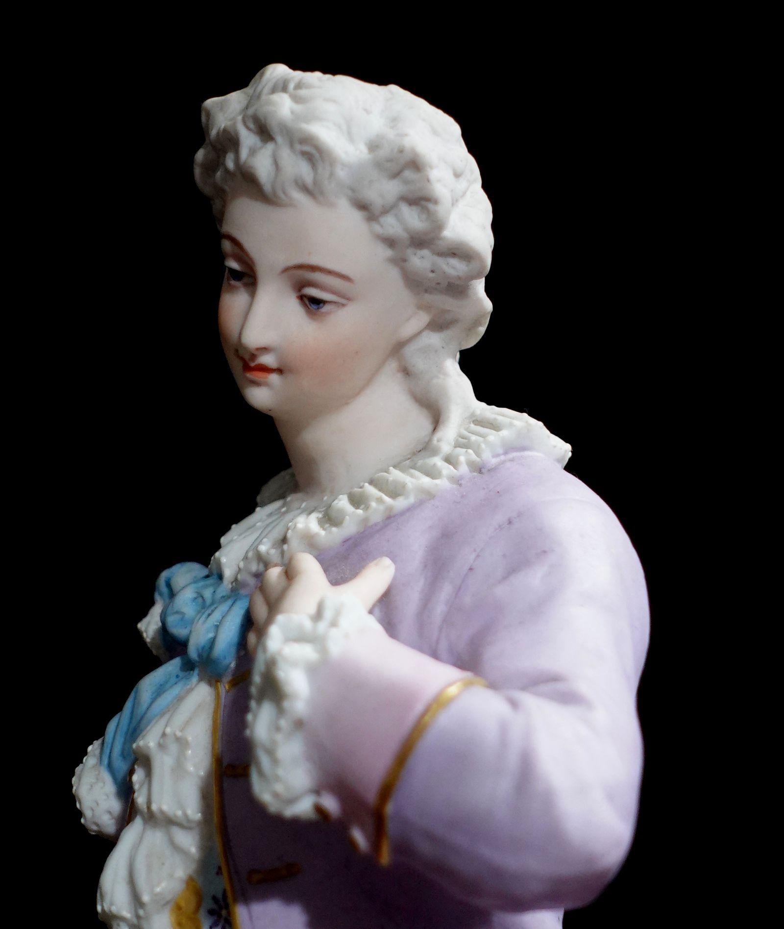 Pair of 19th Century Continental Porcelain Statues, Gentleman and Lady For Sale 8