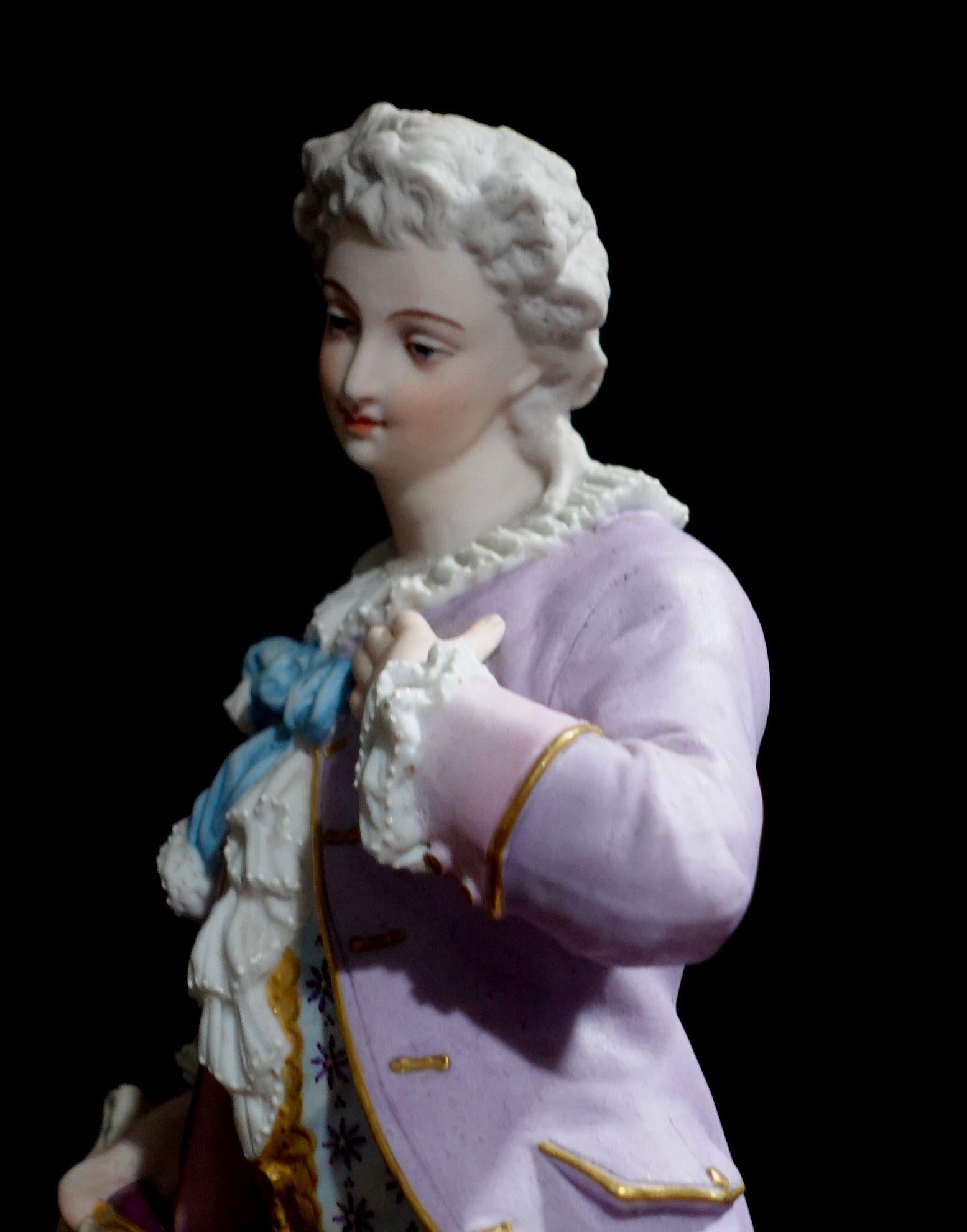 Pair of 19th Century Continental Porcelain Statues, Gentleman and Lady For Sale 9