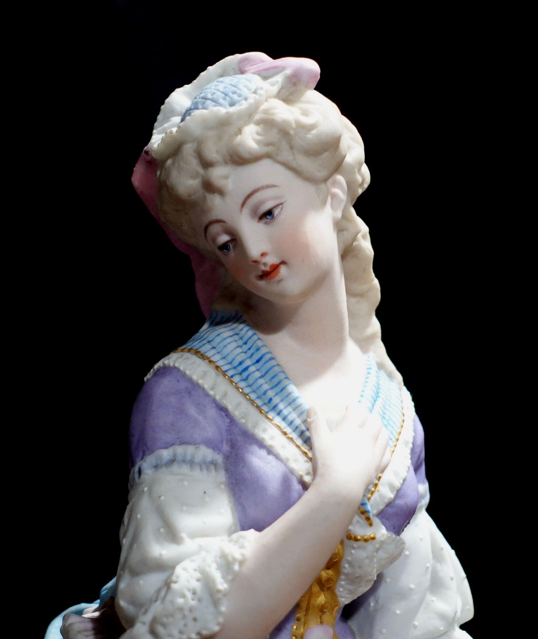 Hand-Crafted Pair of 19th Century Continental Porcelain Statues, Gentleman and Lady For Sale
