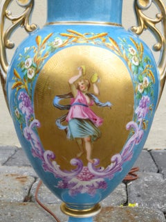 Pair of 19th Century Continental Porcelain Urns as Lamps on Custom Gilt Bases
