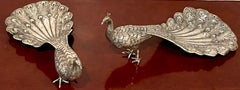Pair of 19th Century Continental Silver Table Figures of Peacocks