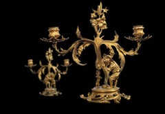 Pair of 19th Century Continental Two Branch Gilt Metal Candelabra