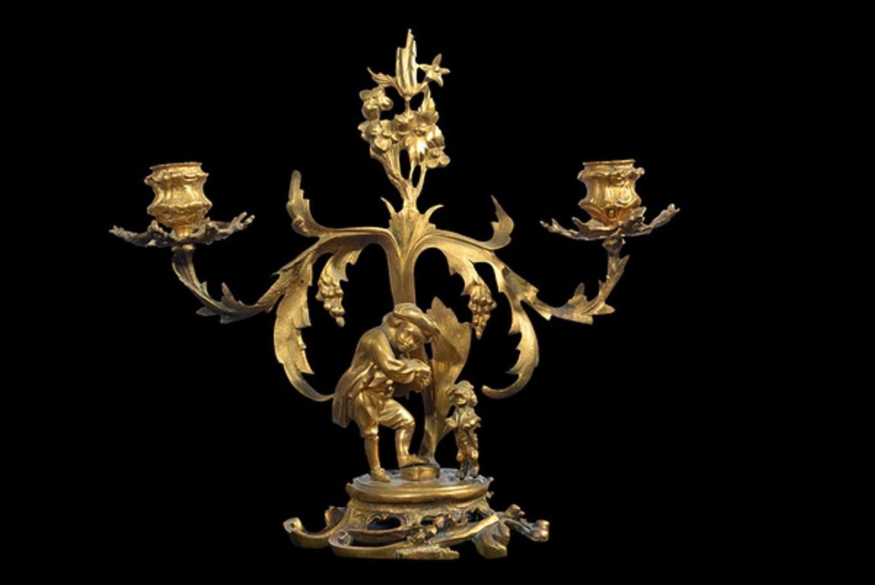 Pair of 19th Century Continental Two Branch Gilt Metal Candelabra For Sale 2