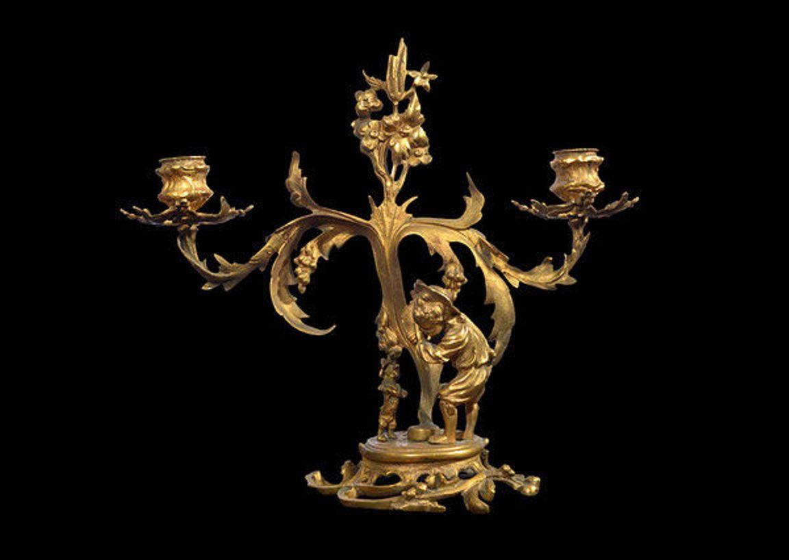 Pair of 19th Century Continental Two Branch Gilt Metal Candelabra For Sale 3