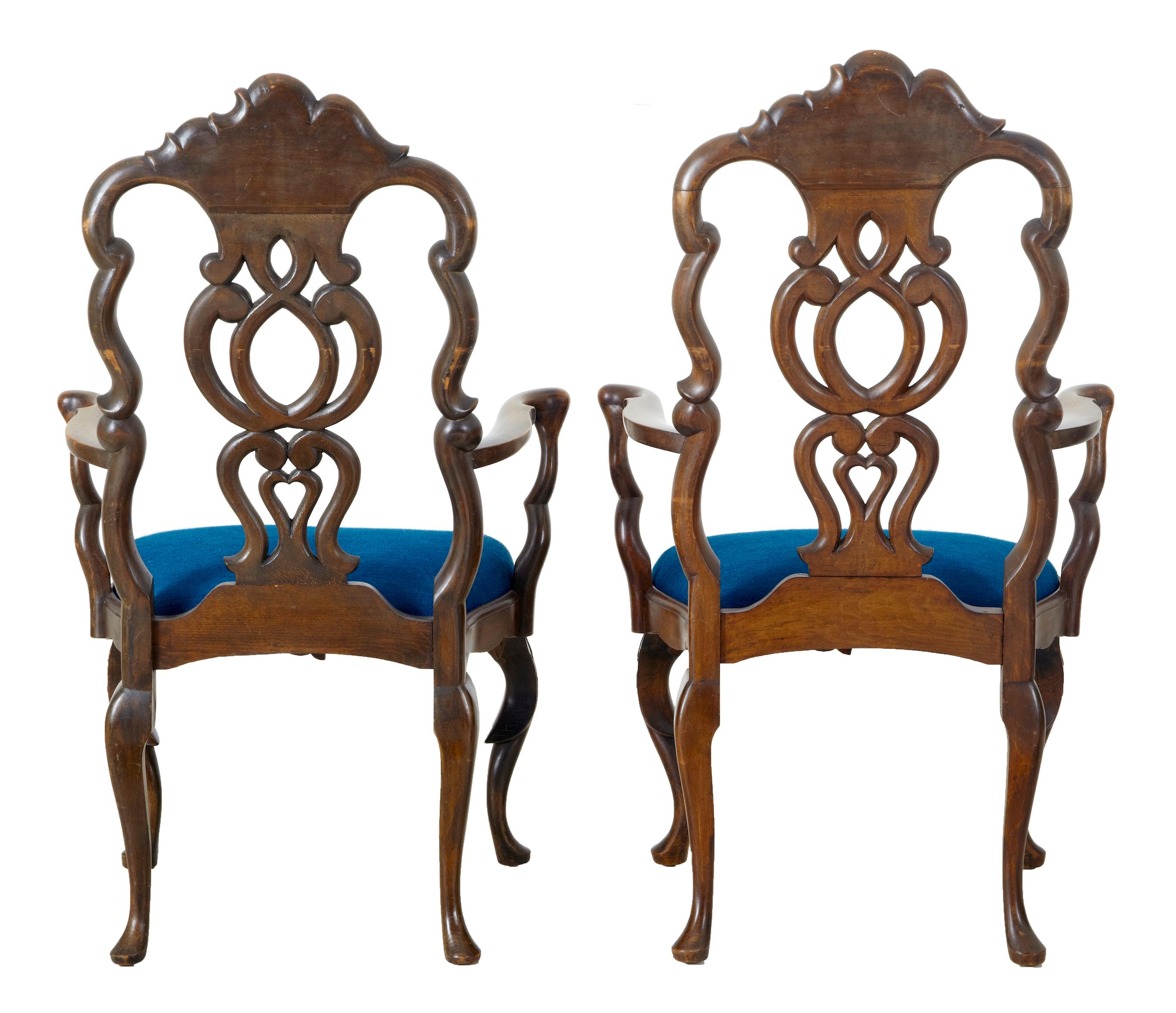 Dutch Colonial Pair of 19th Century Continental Walnut Armchairs