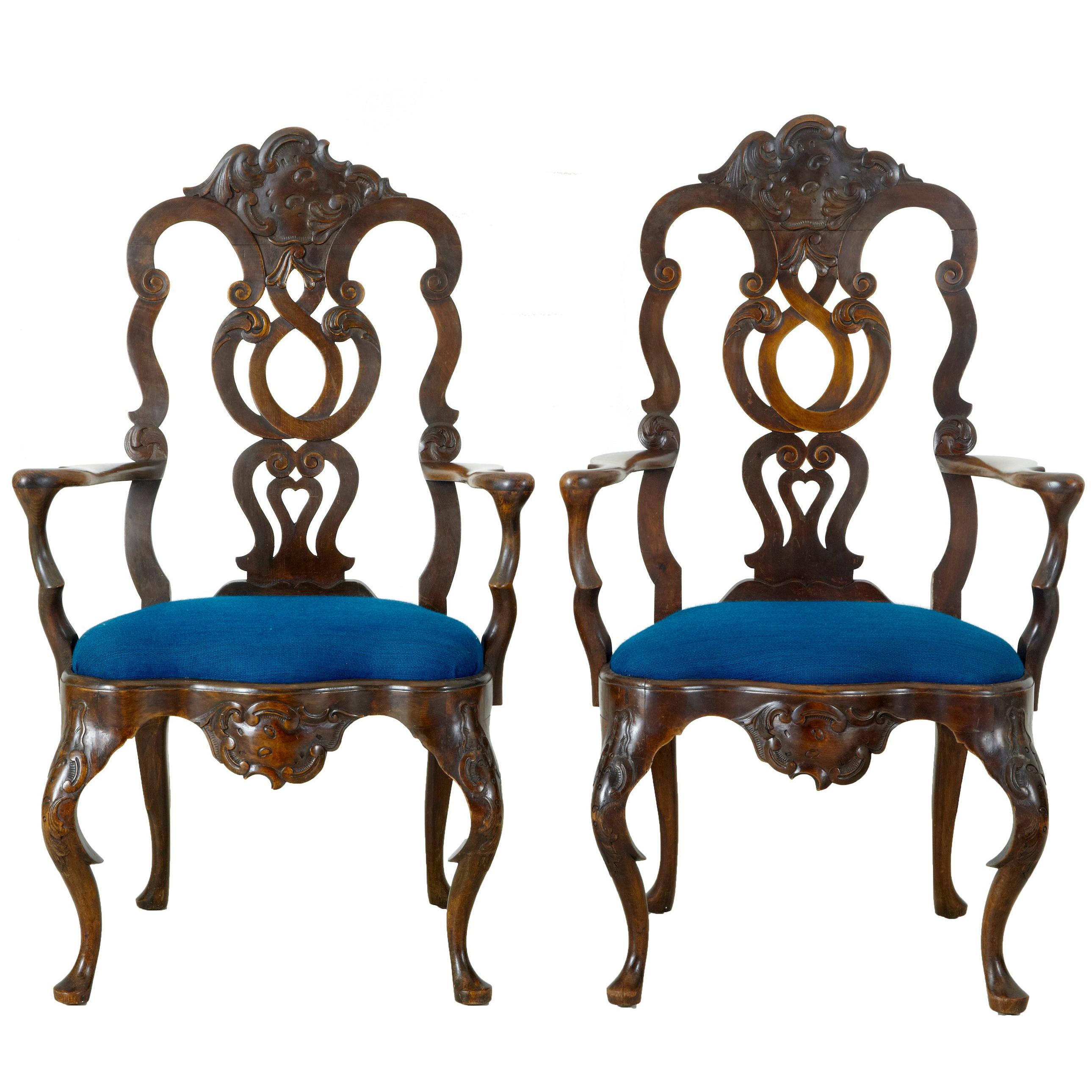 Pair of 19th Century Continental Walnut Armchairs