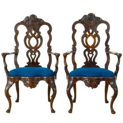 Pair of 19th Century Continental Walnut Armchairs