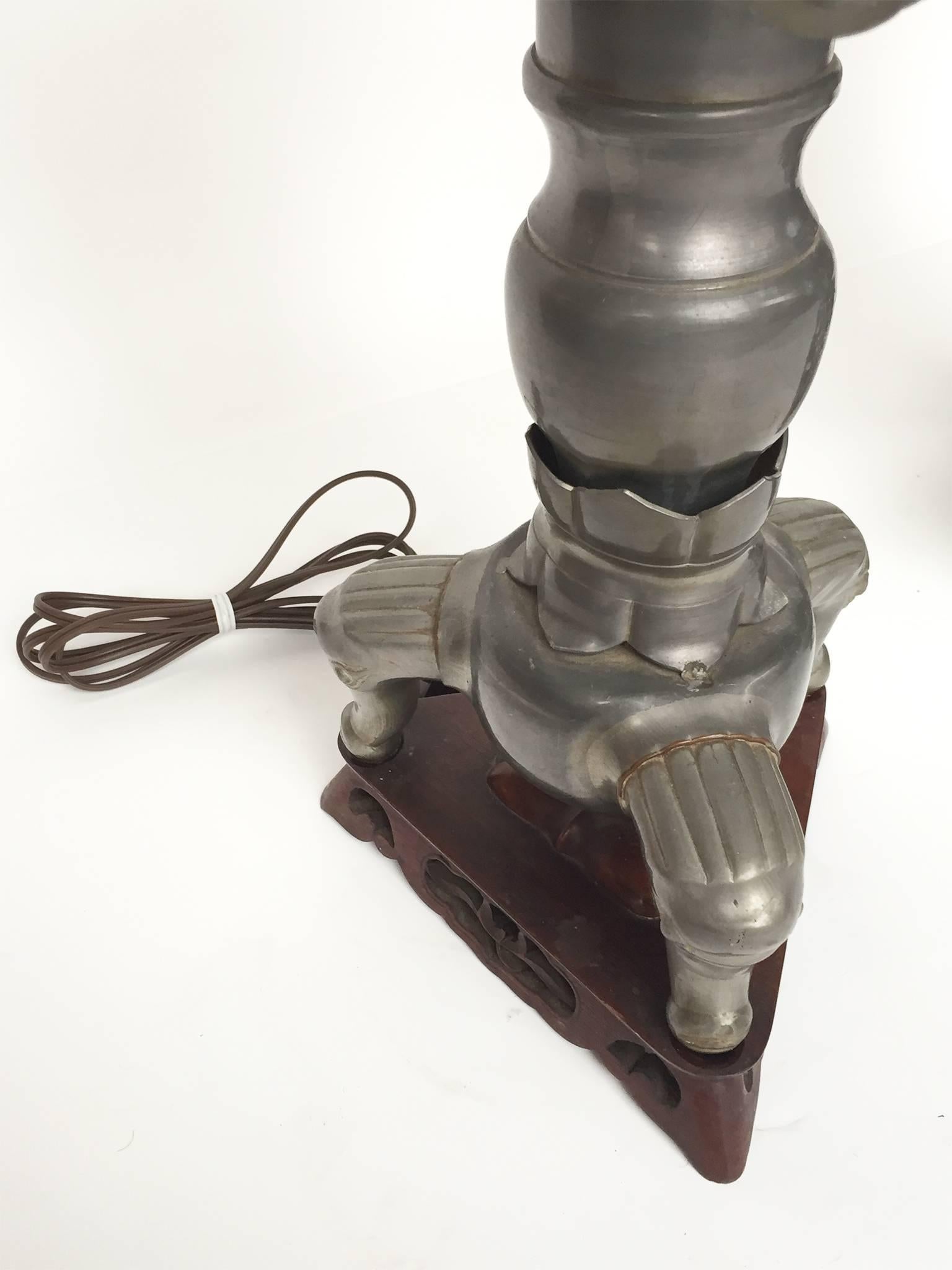 Pair of 19th Century Converted Pewter Vase Lamps in the Style of James Mont 8