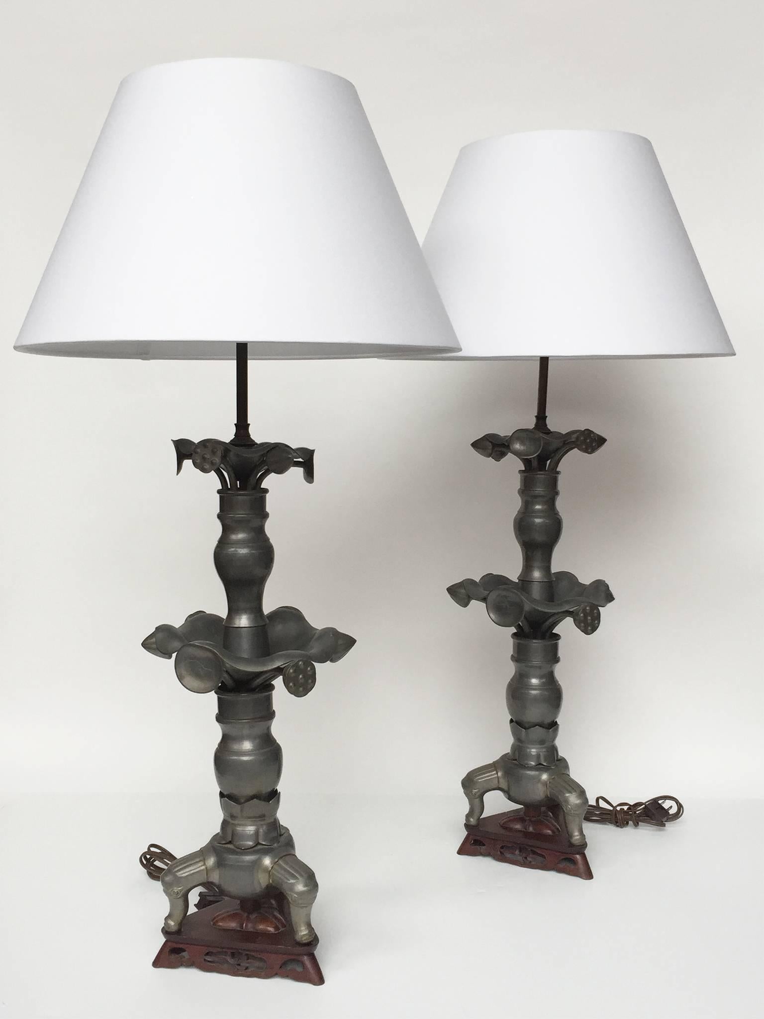 Pair of 19th Century Converted Pewter Vase Lamps in the Style of James Mont 13