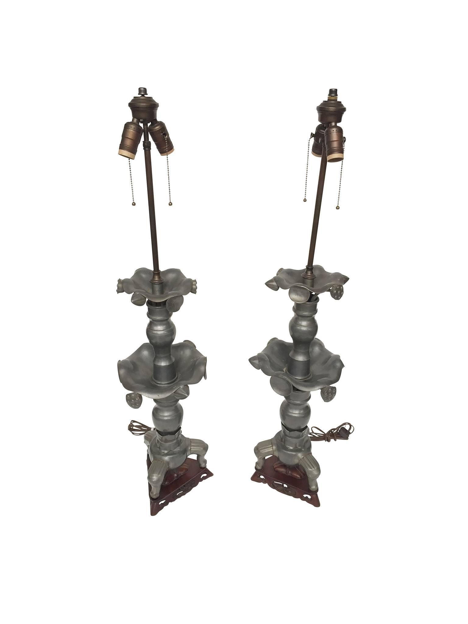 Pair of 19th Century Converted Pewter Vase Lamps in the Style of James Mont In Good Condition In New York, NY