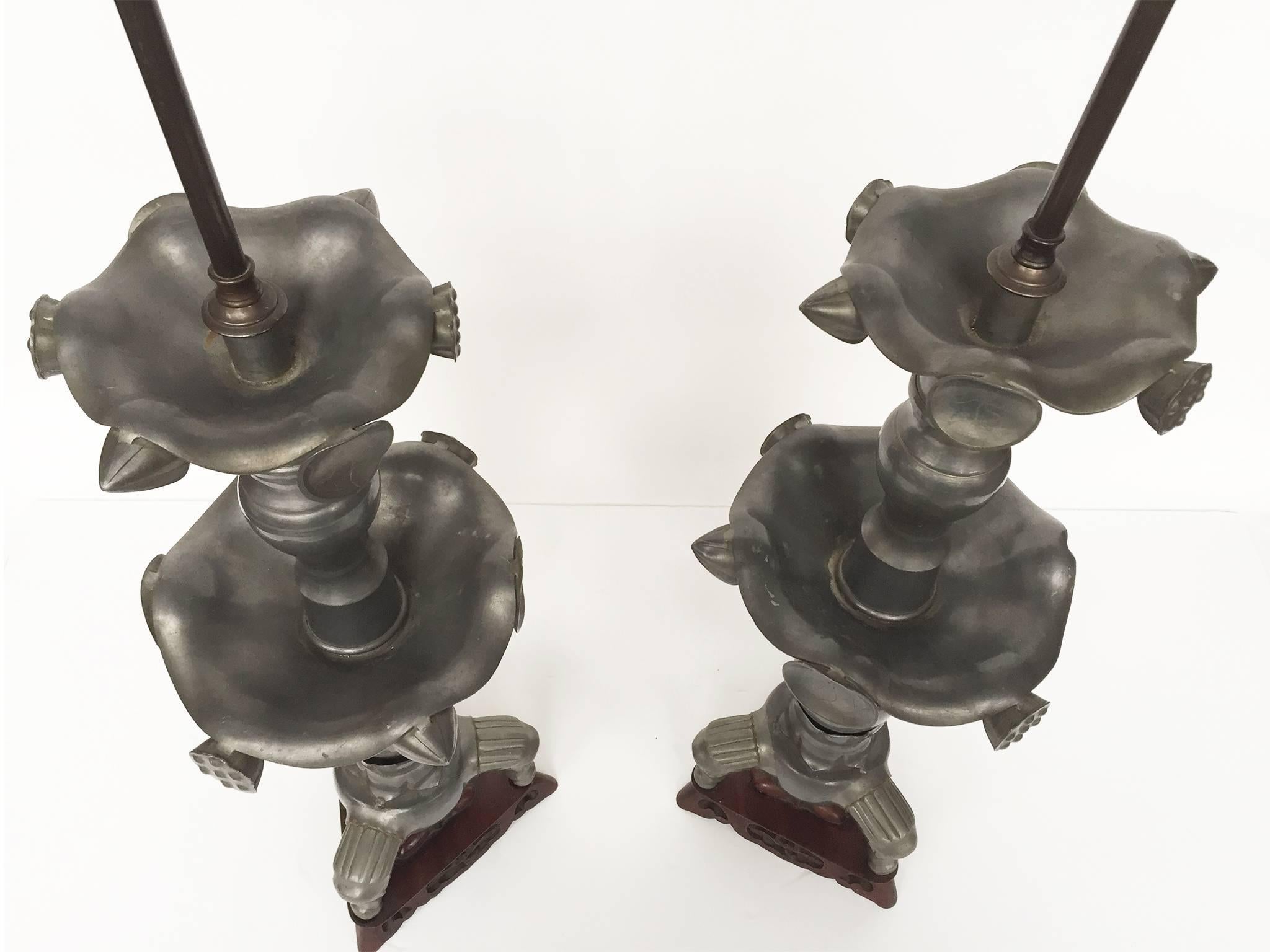 Canvas Pair of 19th Century Converted Pewter Vase Lamps in the Style of James Mont