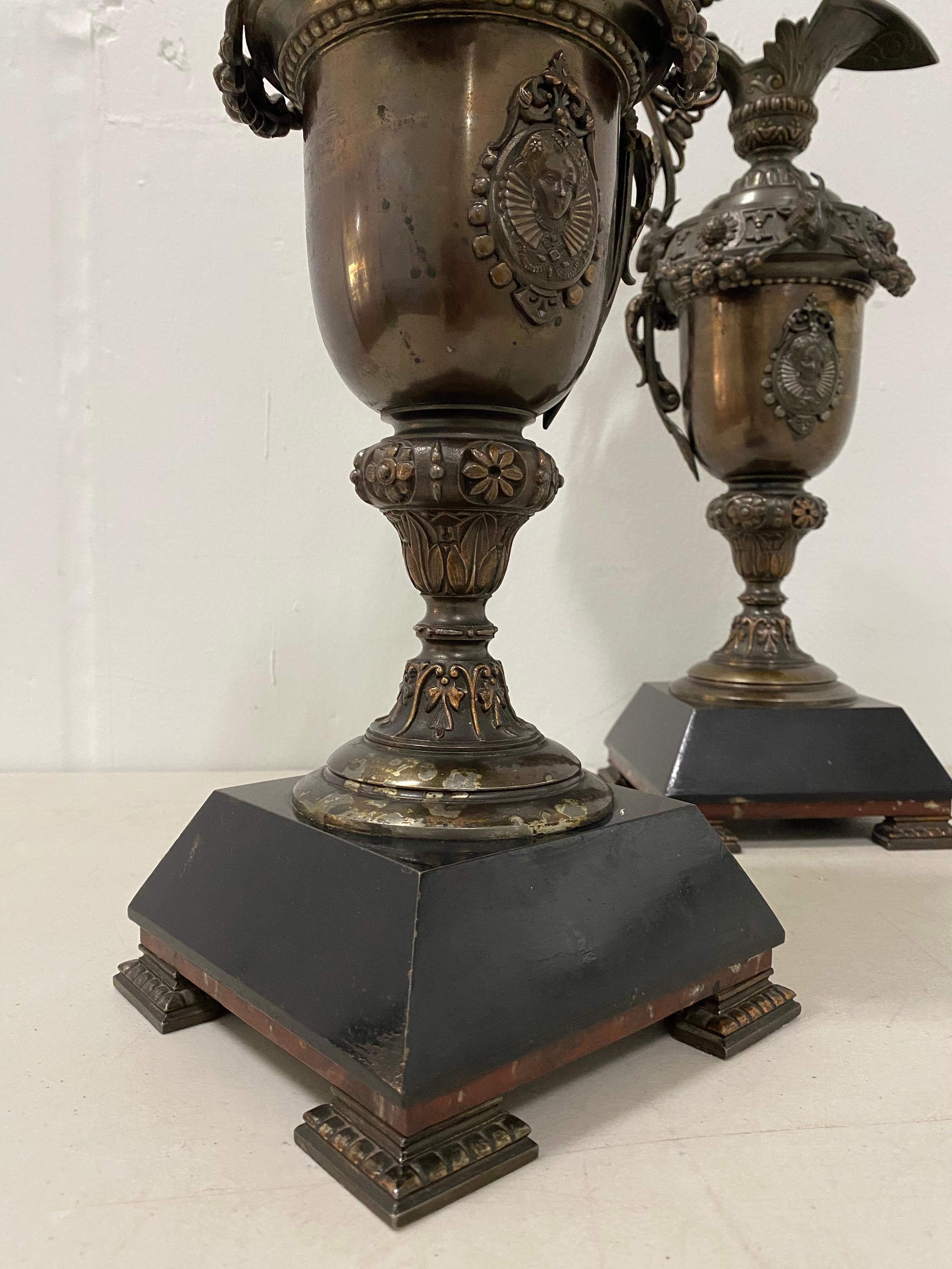 English Pair of 19th Century Copper Plate Spelter Ewers For Sale