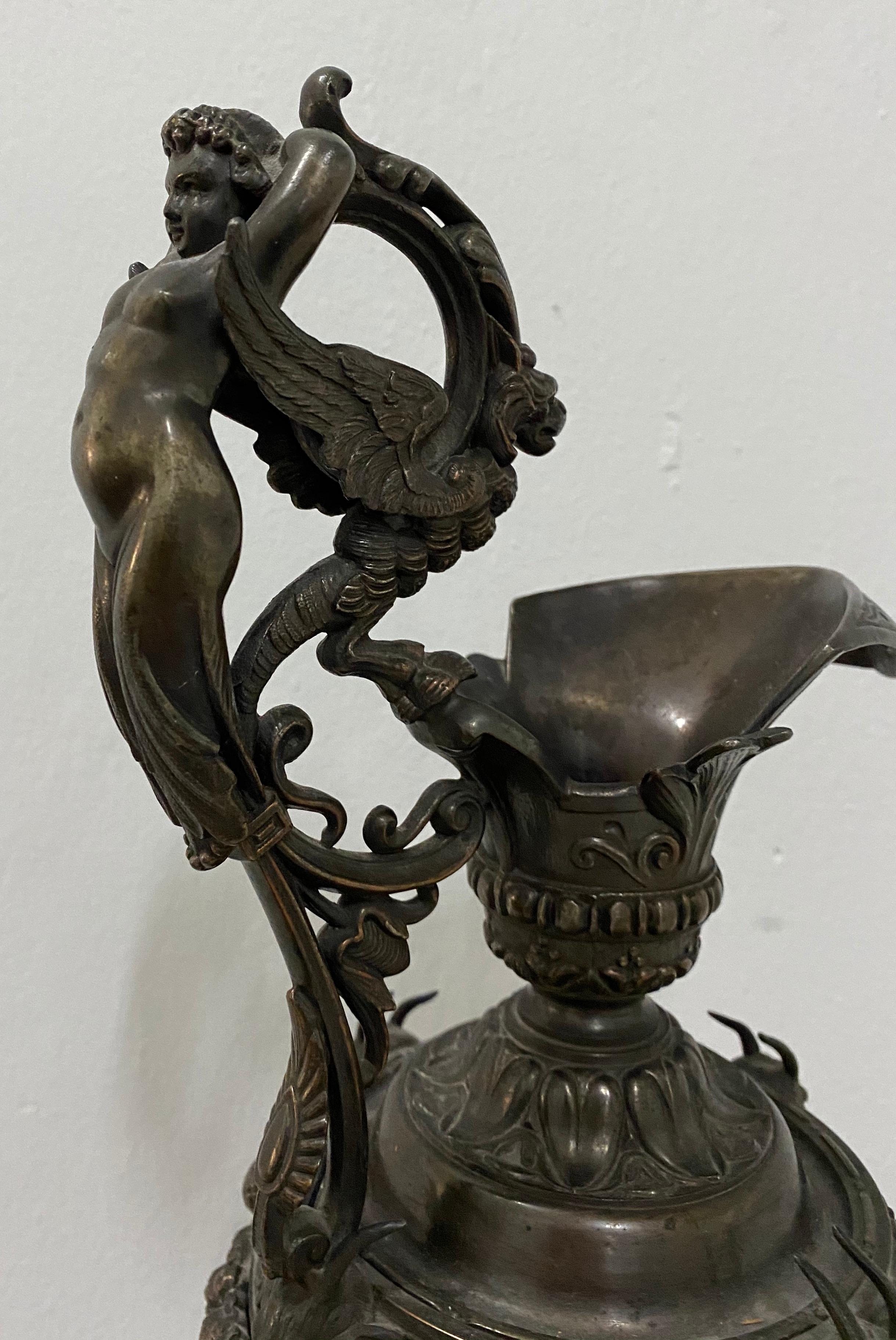 Pair of 19th Century Copper Plate Spelter Ewers In Good Condition For Sale In San Francisco, CA