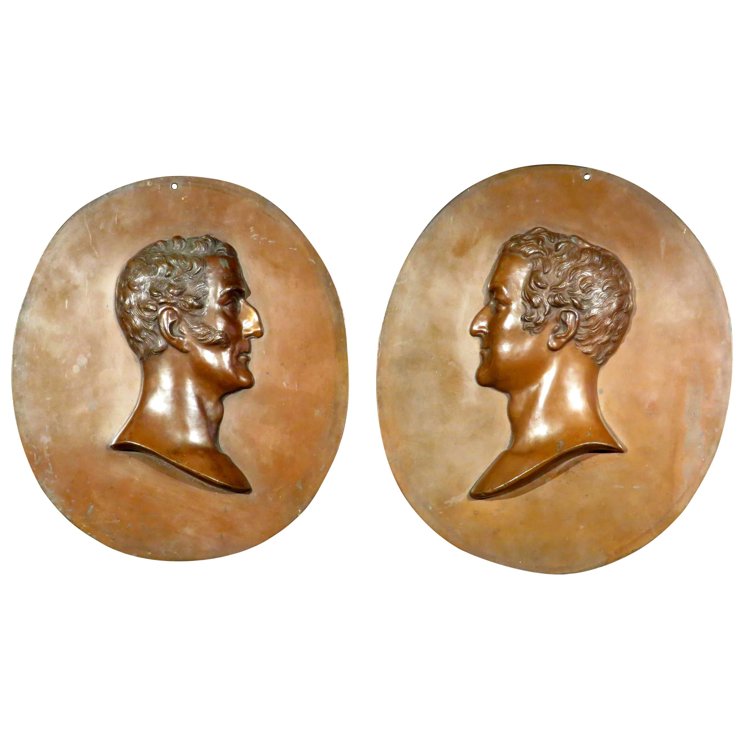 Large Pair of Signed 19th Century Relief Portrait Busts of Wellington & Napoleon